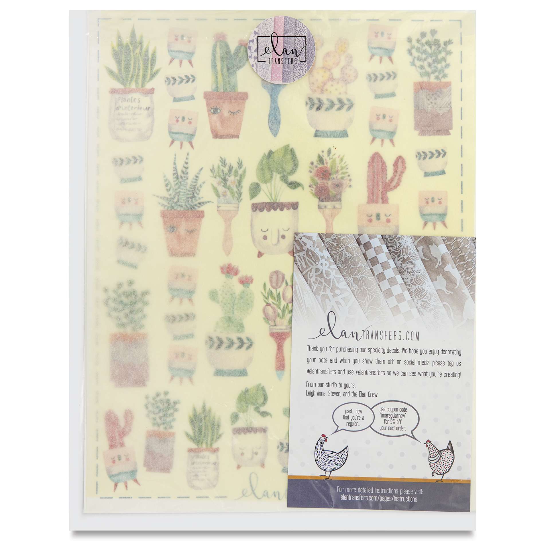 Elan Transfers Overglaze Decal Sheet - Potted Plants w/ Brushes - front of packaging