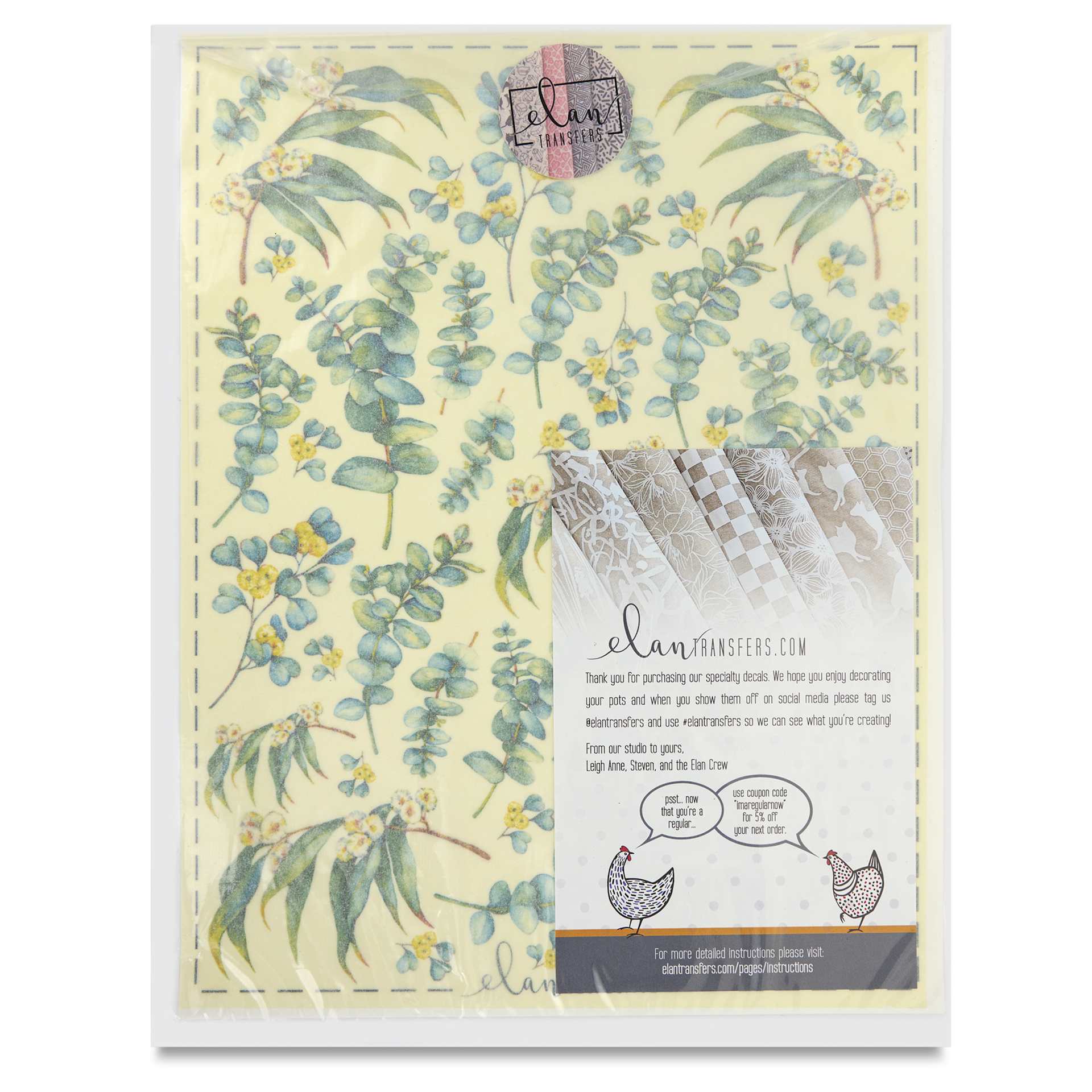 Elan Transfers Overglaze Decal Sheet - Eucalyptus - front of packaging