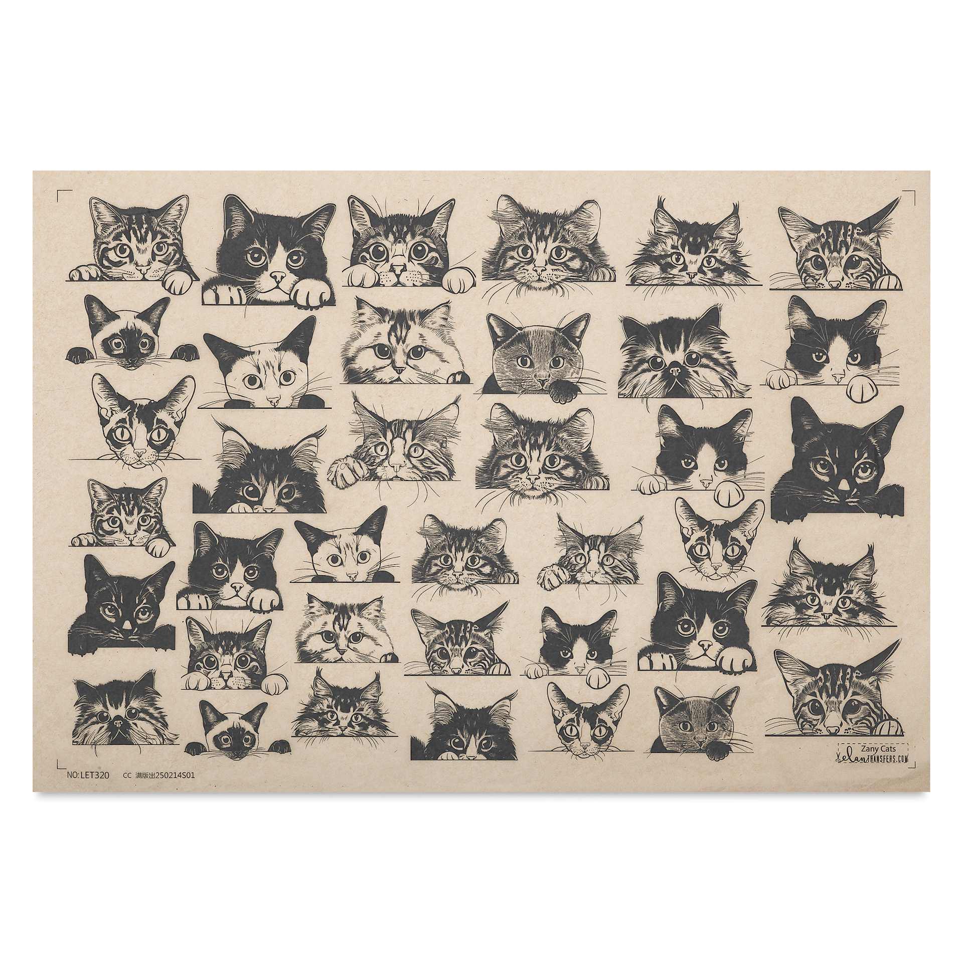 Elan Transfers Underglaze Transfer Sheet - Cat Faces, Black