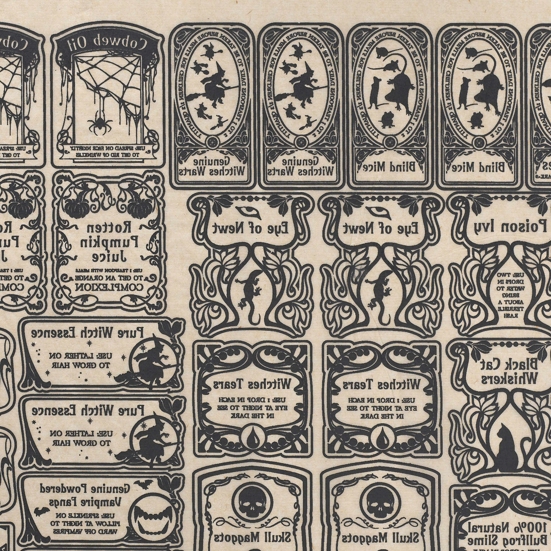 Elan Transfers Underglaze Transfer Sheet - Apothecary Labels, Black - close-up