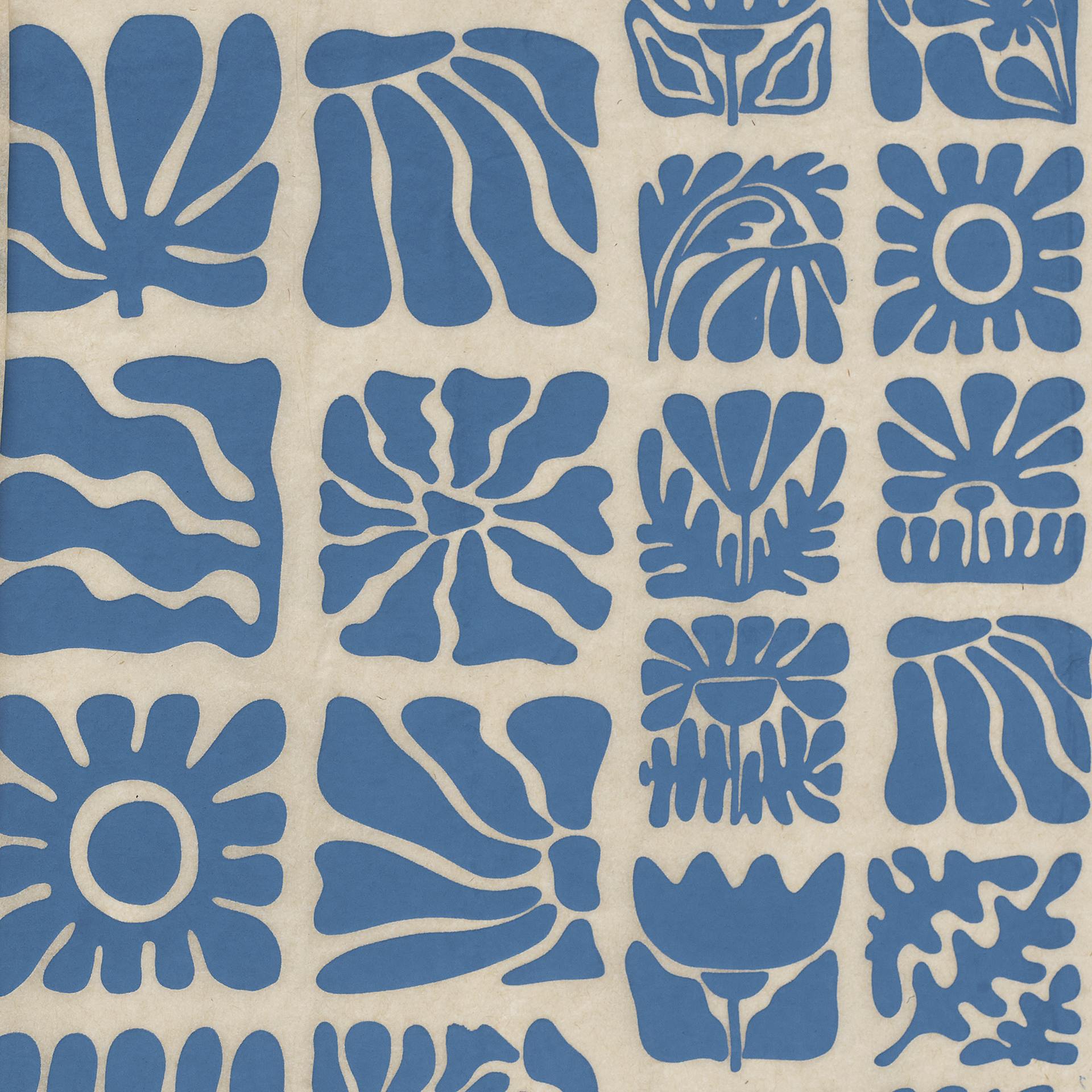 Elan Transfers Underglaze Transfer Sheet - Wood Block Flowers, Blue - close-up