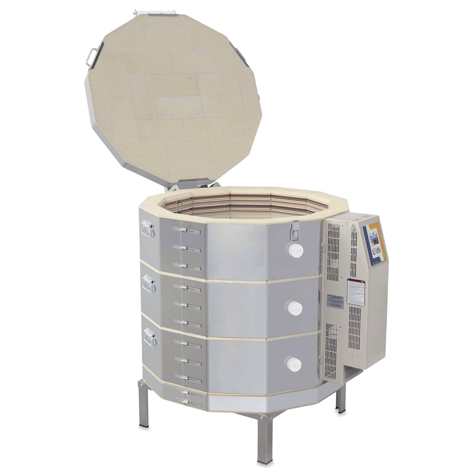 L&L eQuad Pro Production Kiln - eQ2827-3, Cone 10, 240V-1P, 62.3A, 28" Dia. x 27" D - left side