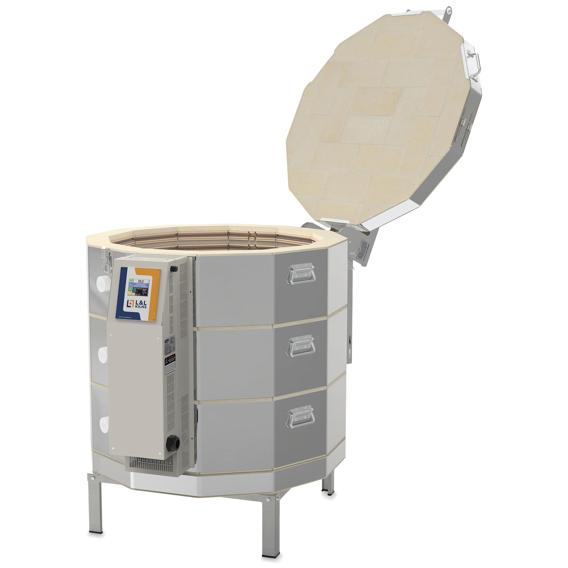 L&L eQuad Pro Production Kiln - eQ2827-3, Cone 10, 240V-1P, 62.3A, 28" Dia. x 27" D