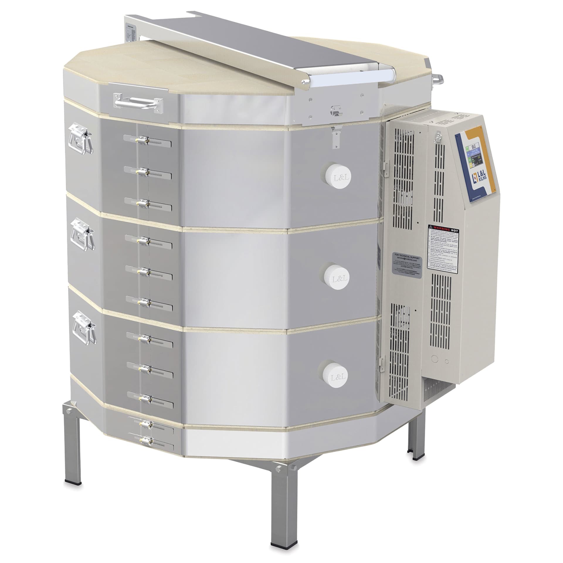 L&L eQuad Pro Production Kiln - eQ2827-3, Cone 10, 240V-3P, 36.0A, 28" Dia. x 27" D - closed, left side