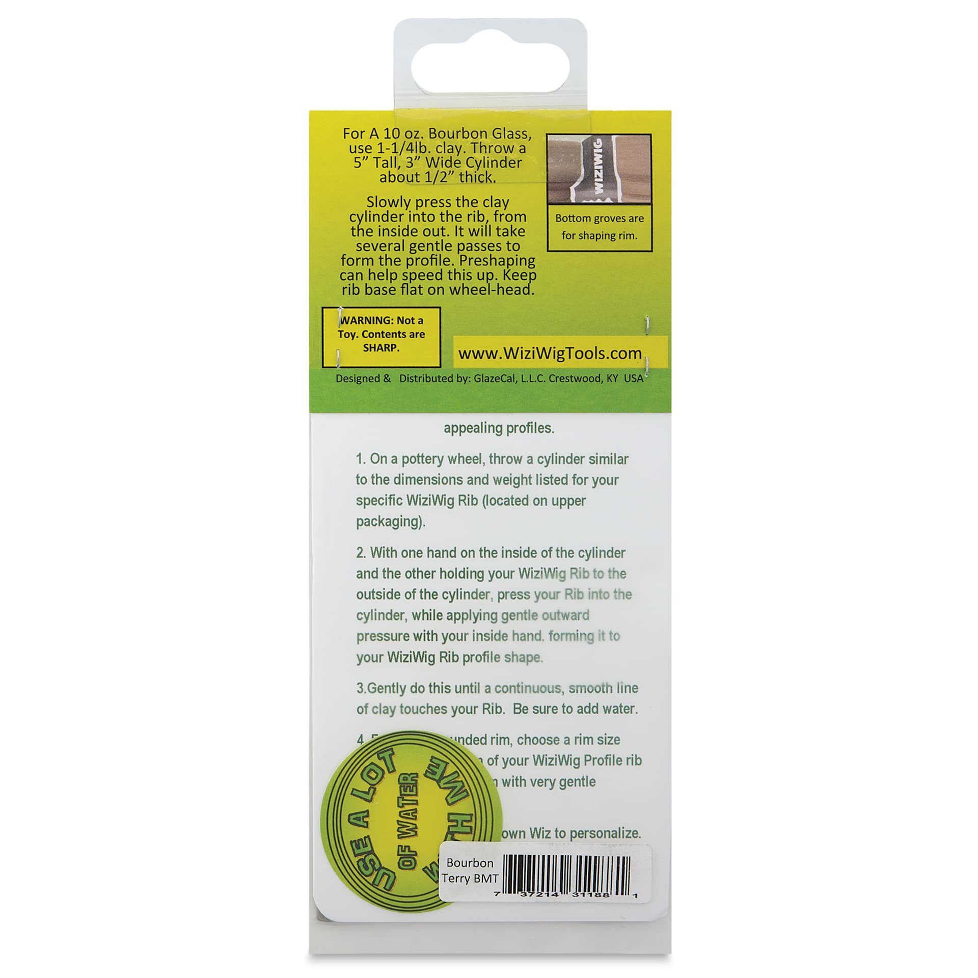 WiziWig Tools Bourbon Makin’ Terry Metal Potter’s Rib, back of packaging