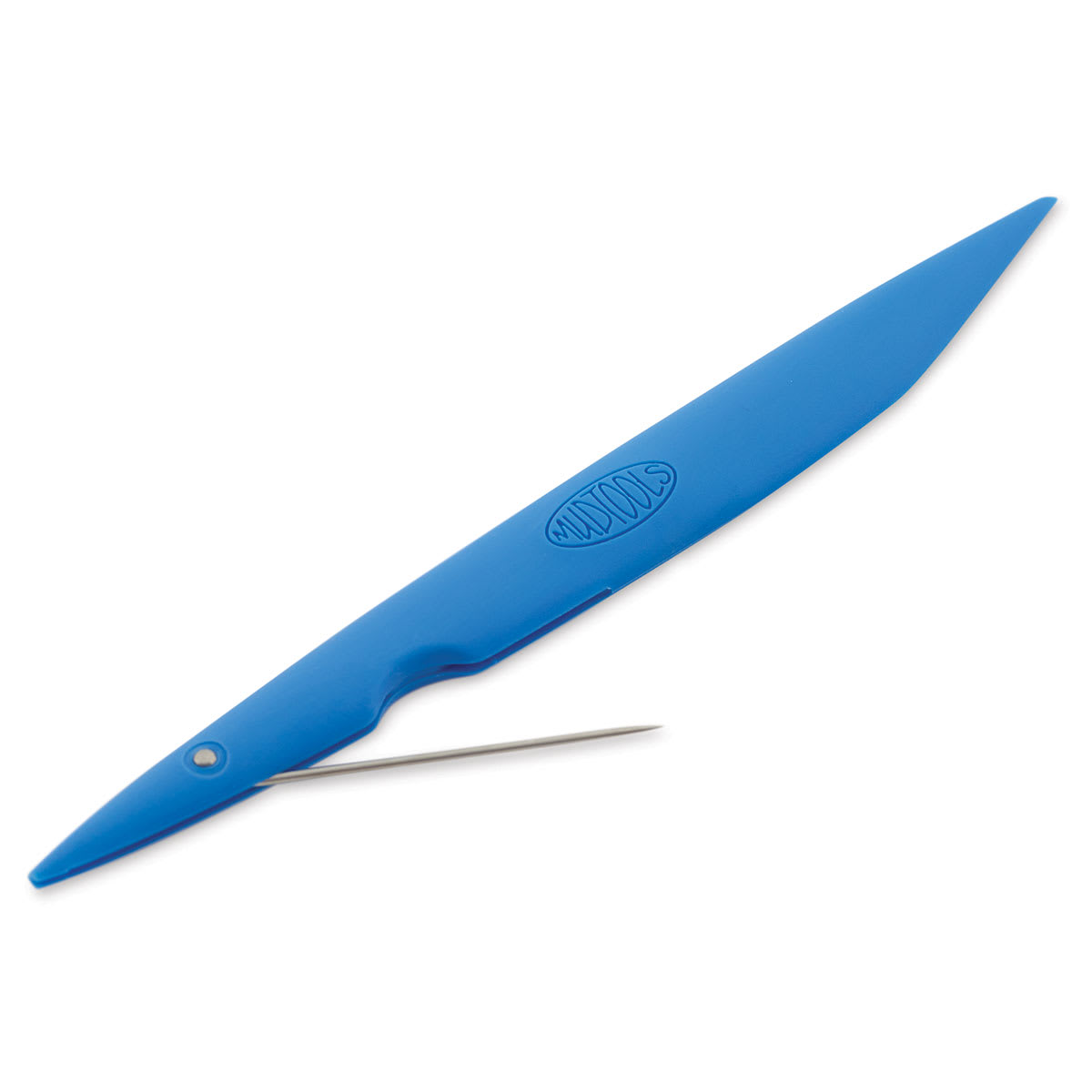 Mudtools Mudshark - Angled Light Blue Tool with needle partially opened
