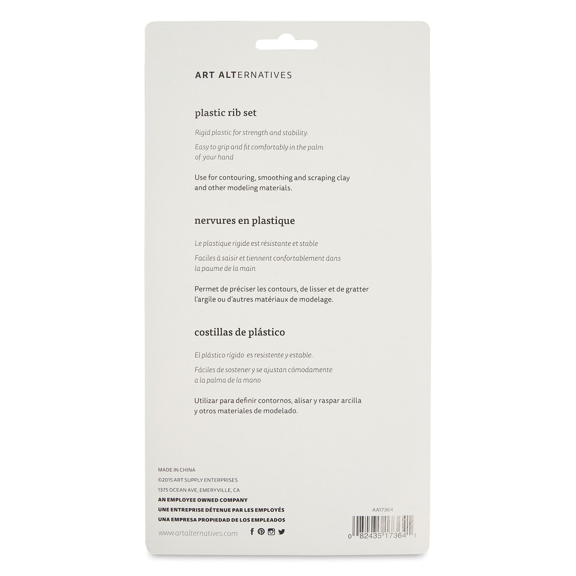 Art Alternatives Plastic Ribs - Set of 4 - back of packaging