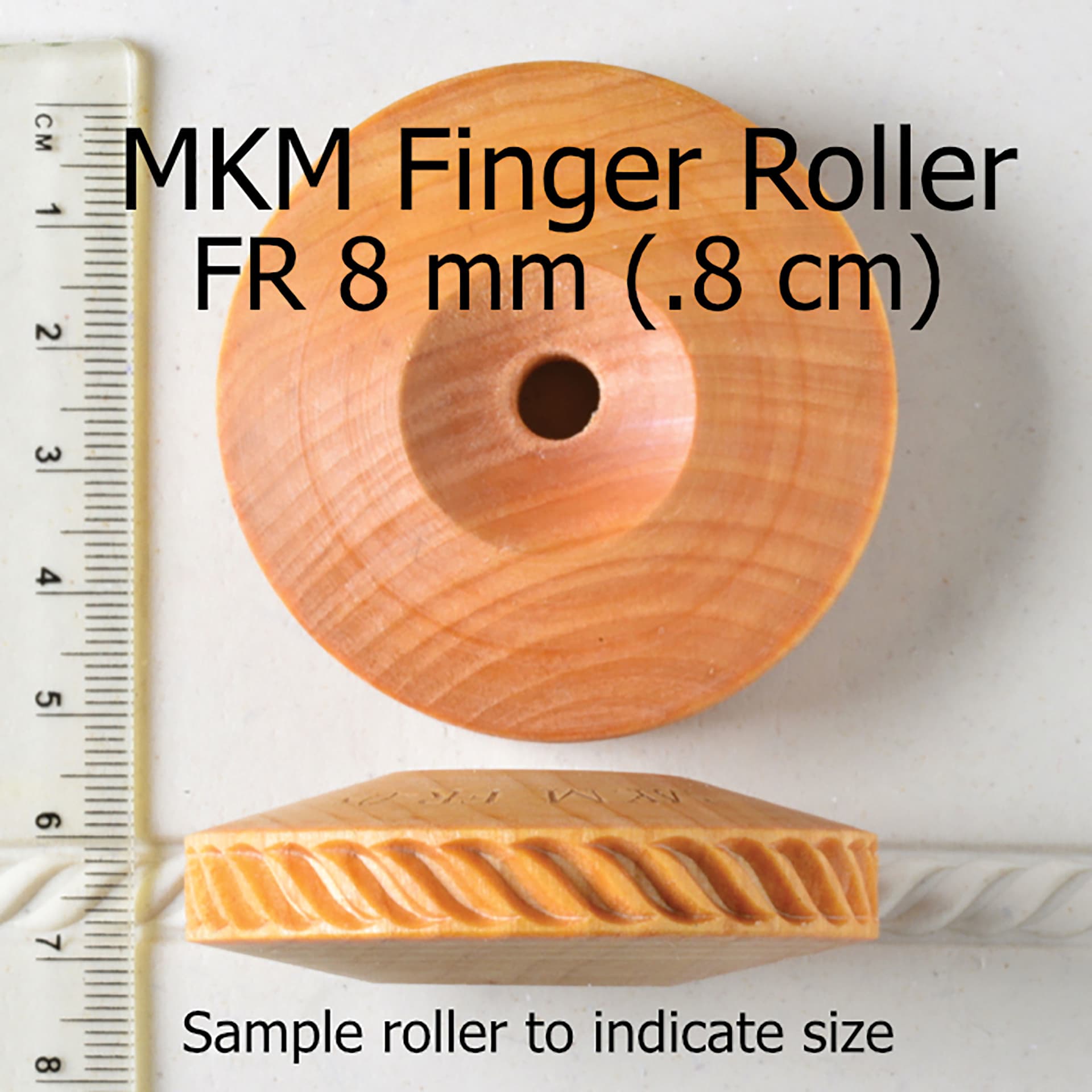 MKM Pottery Tools Finger Roller - Dots dimensions