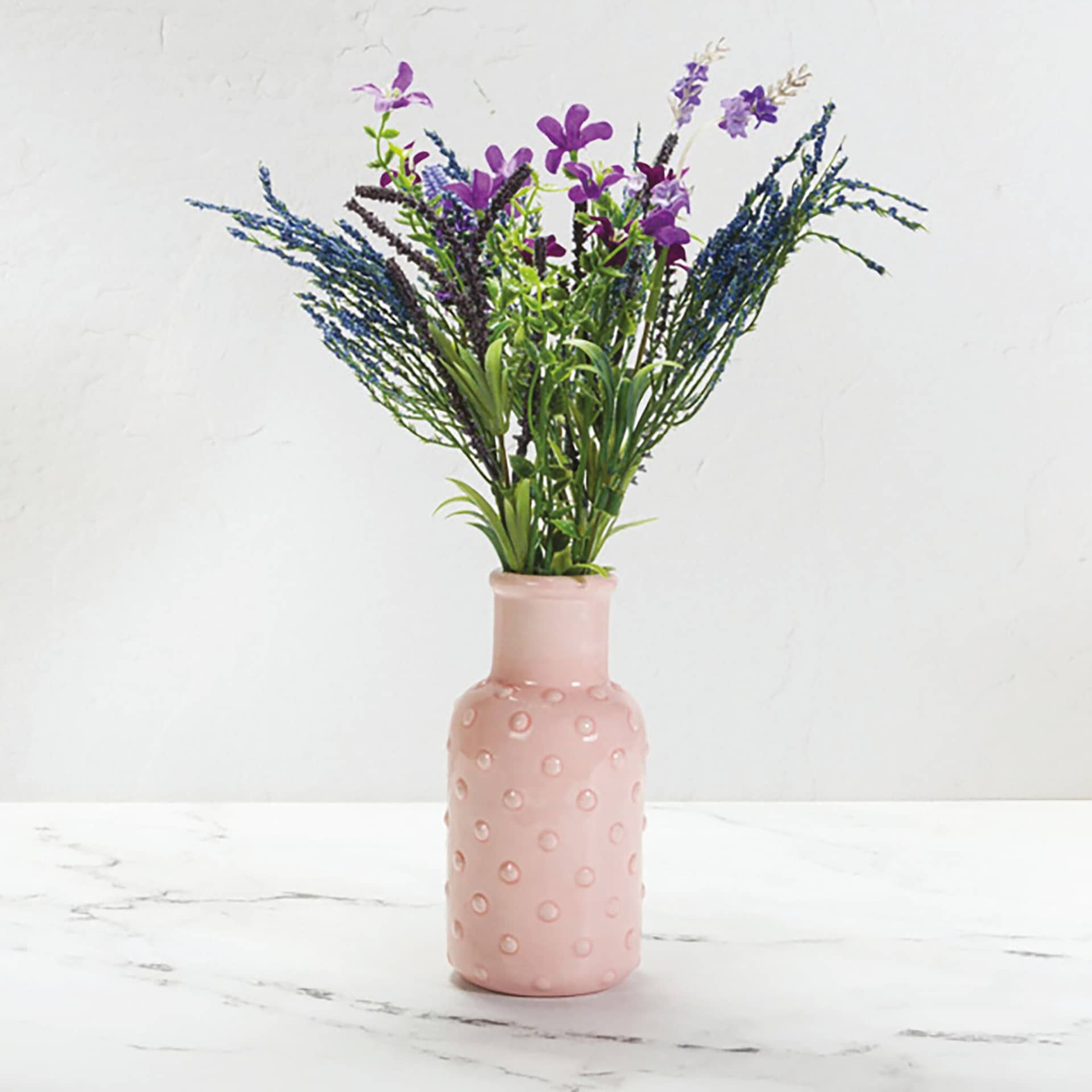 Mayco Earthenware Bisque Bud Vases - Textured, Set of 6 (hobnail texture with pink glaze)