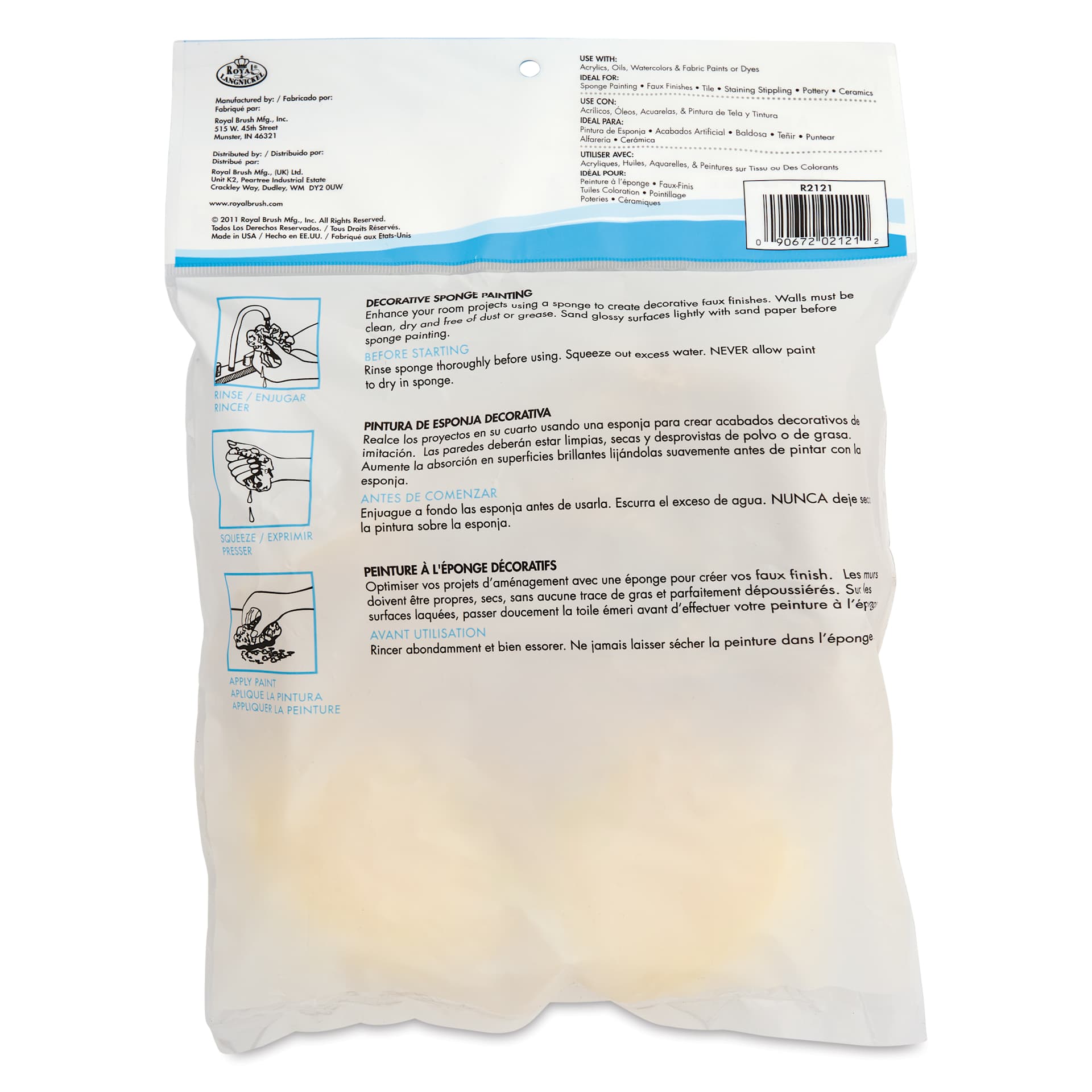 Royal & Langnickel Natural and Synthetic Artist Sponges - Pkg of 4 - back of packaging