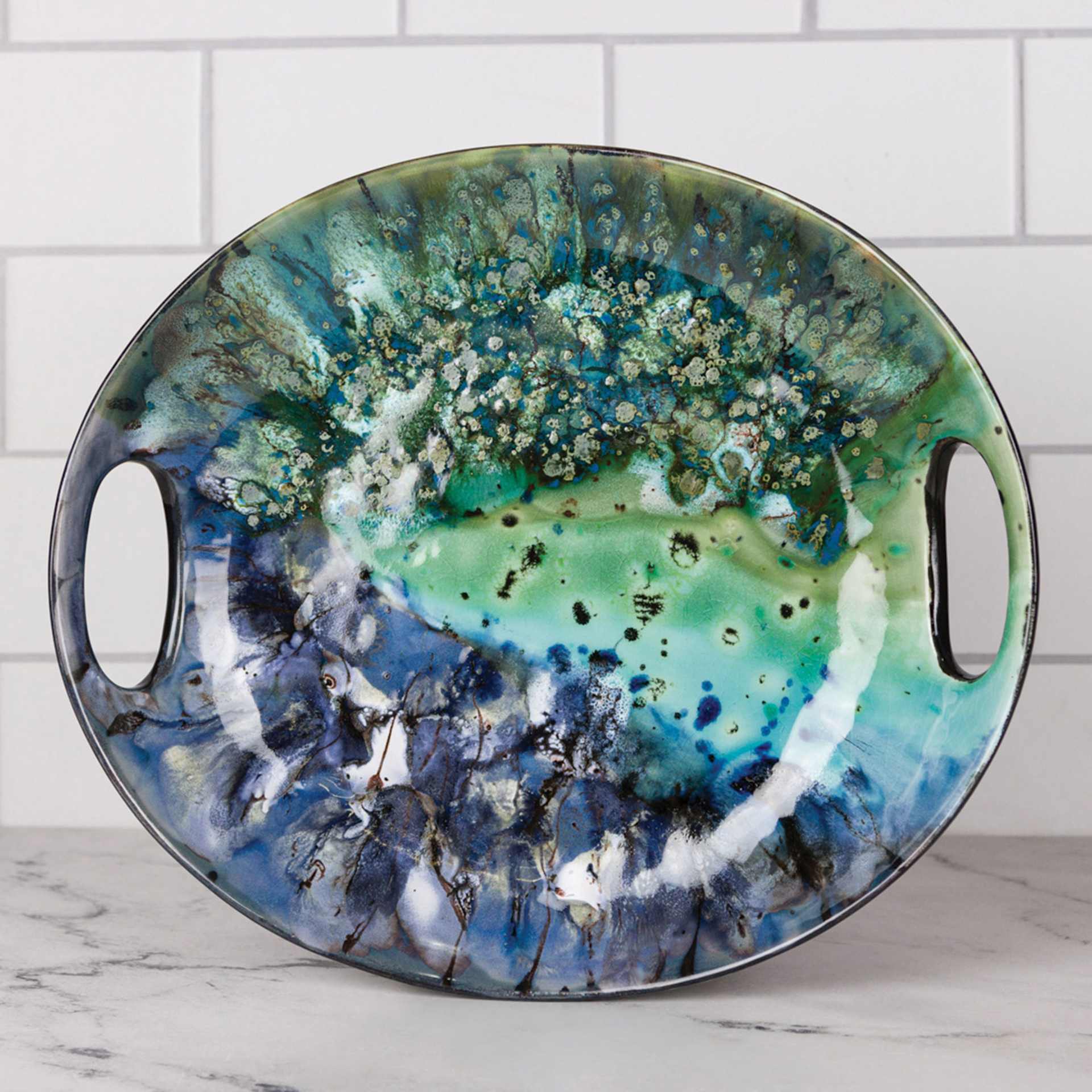 Mayco Earthenware Bisque Handled Platter - finished with a glaze