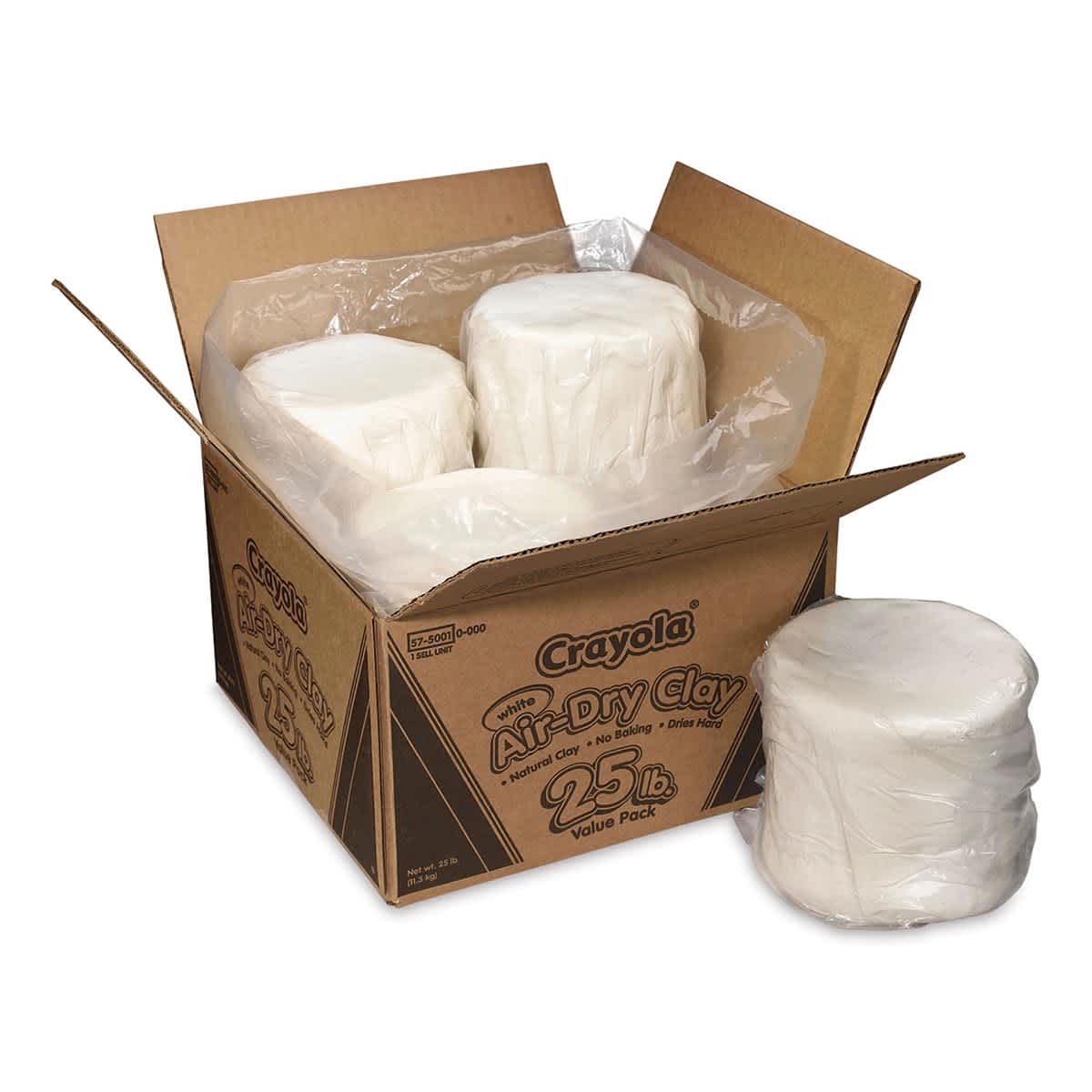 Crayola Air-Dry Clay - Value Pack, 25 lb, White, open box showing clay inside