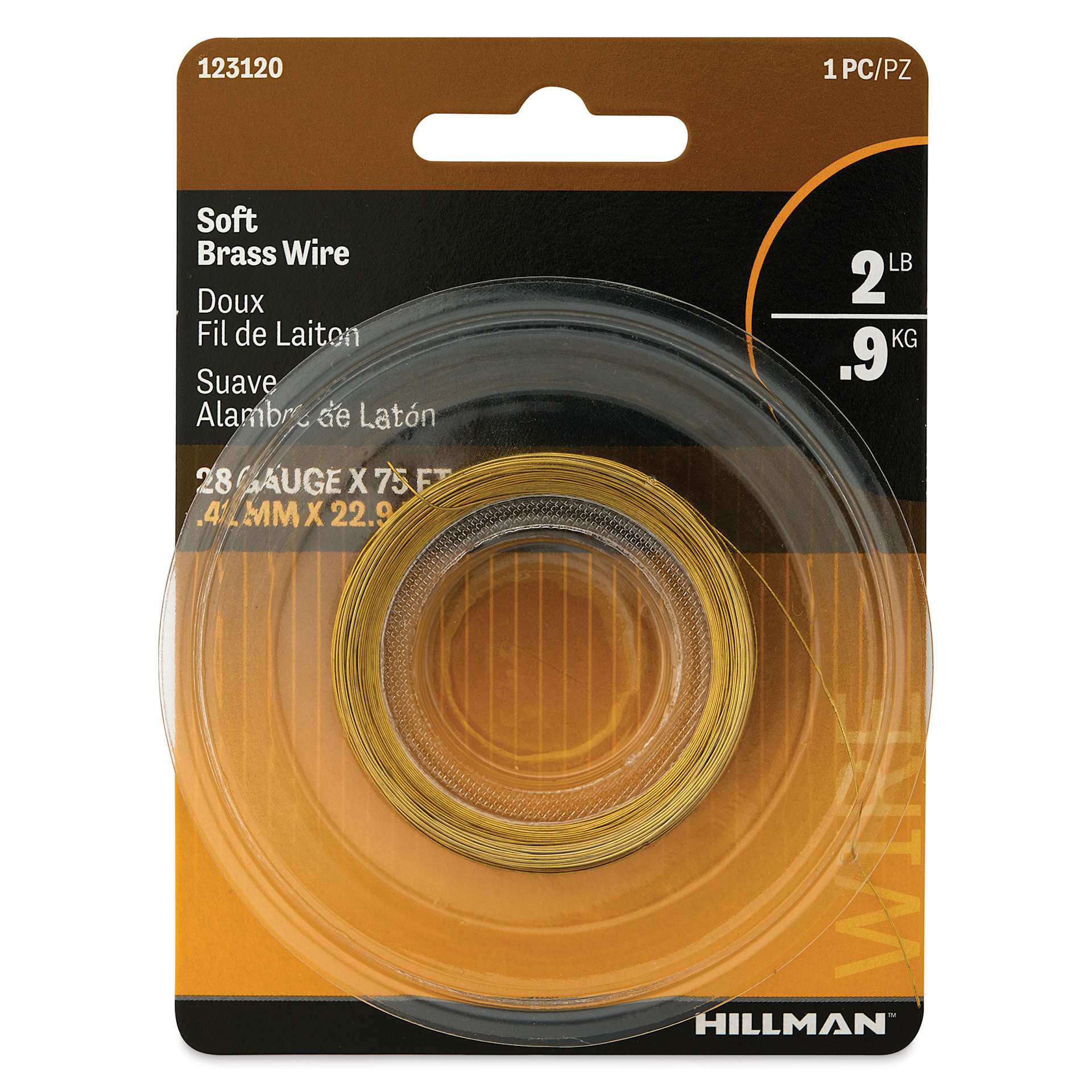 Hillman Brass Hobby Wire - 28 Gauge, 75 ft Coil front of packaging