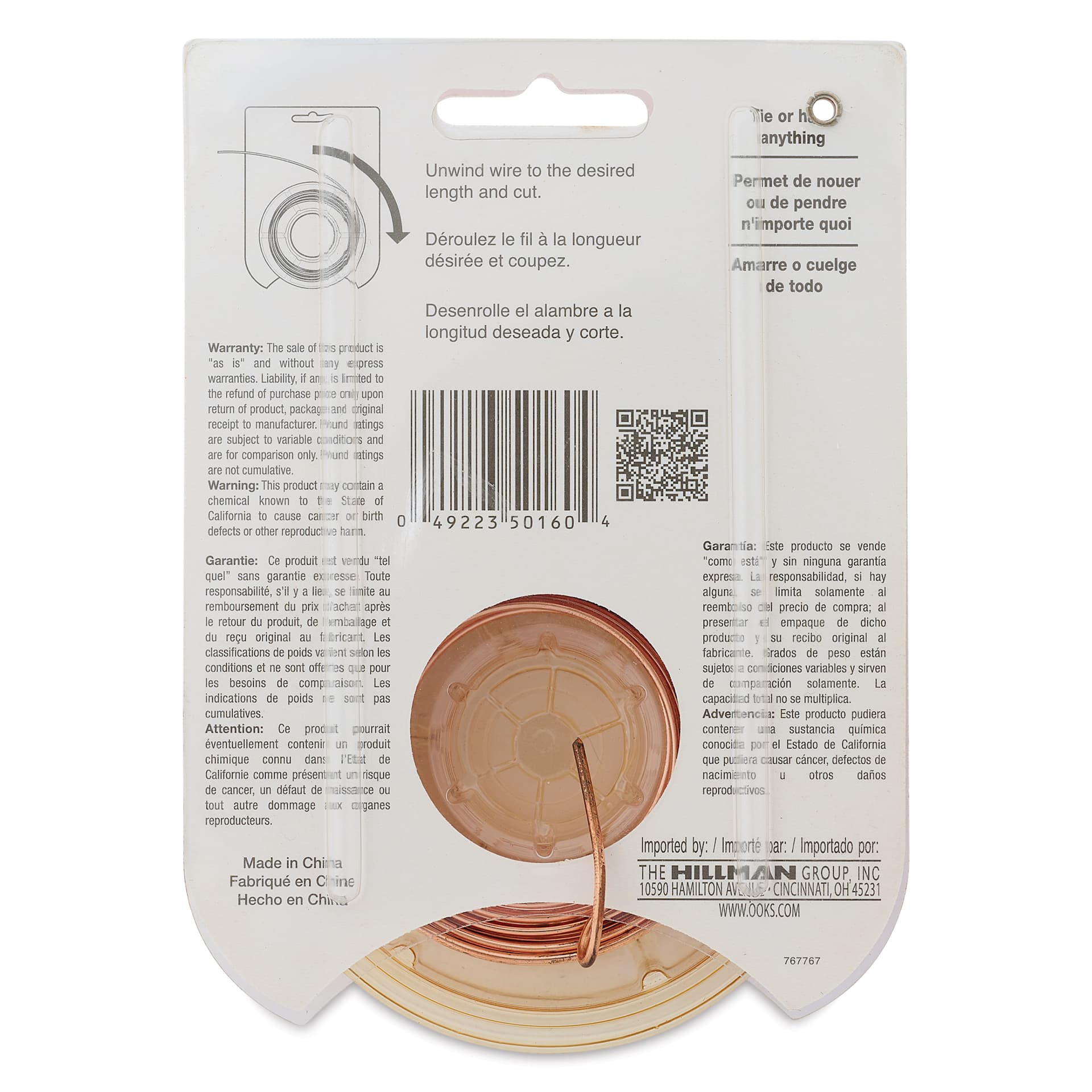 OOK Copper Specialty Wire - 16 Gauge, 25 ft, back of packaging