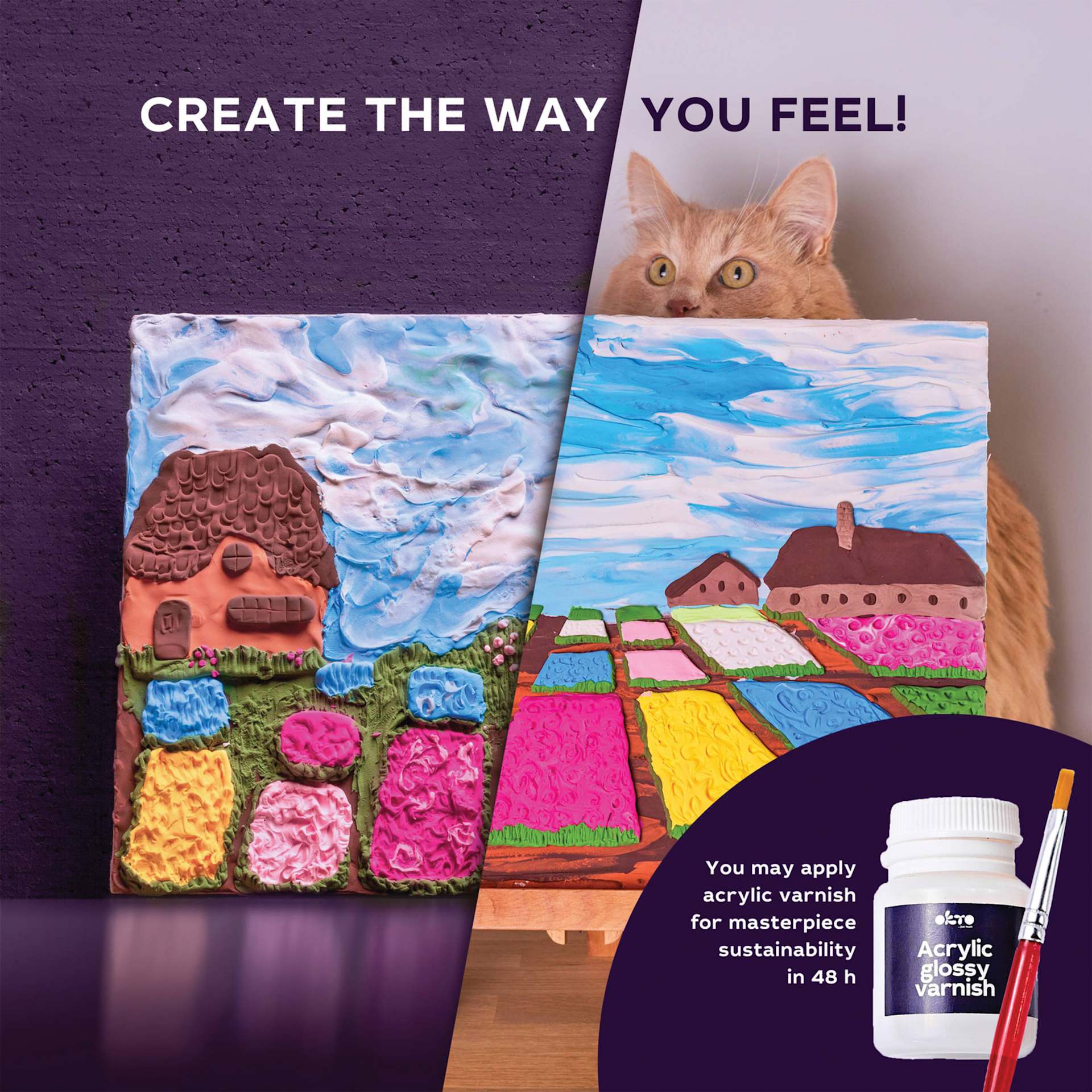 Okto Sensory Art DIY 3D Clay Painting Kit - Flower Beds - create the way you feel and acrylic varnish