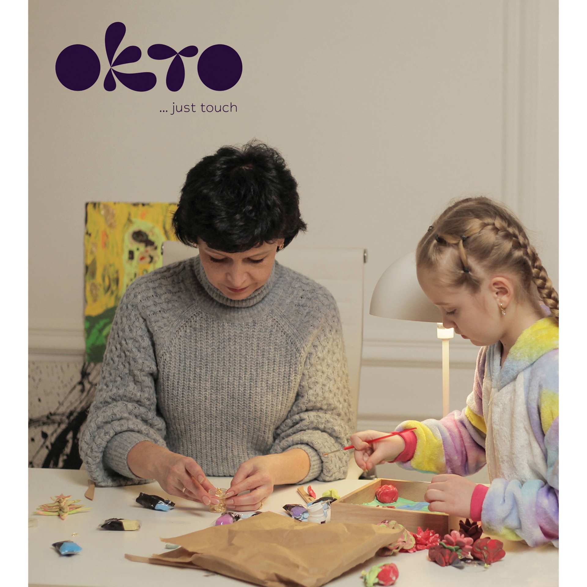 Okto Sensory Art DIY Wood & Craft Clay Kit - Succulents, Passion Colors - in progress
