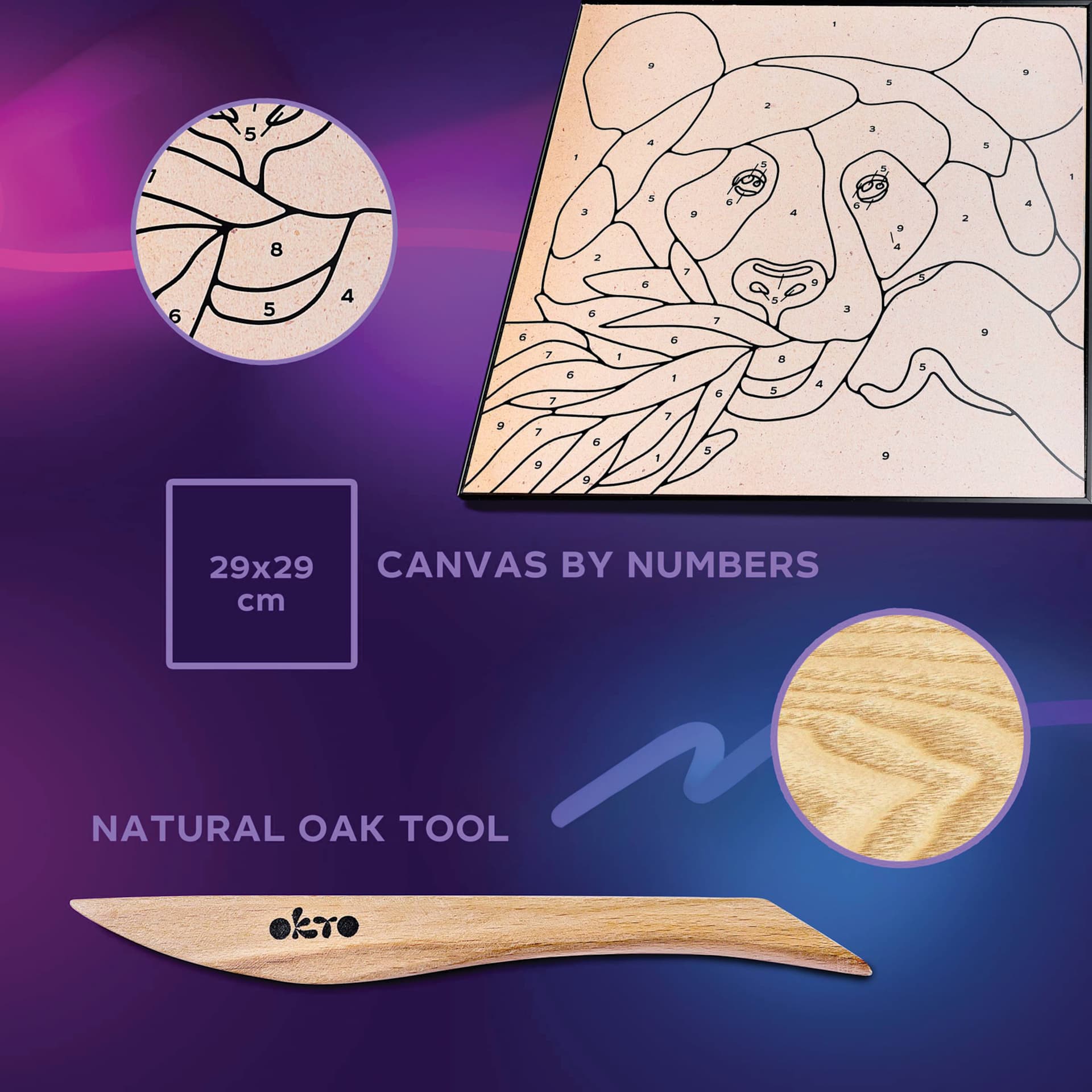 Okto Sensory Art Clay Color By Number Kit - Panda - canvas by numbers and natural oak tool