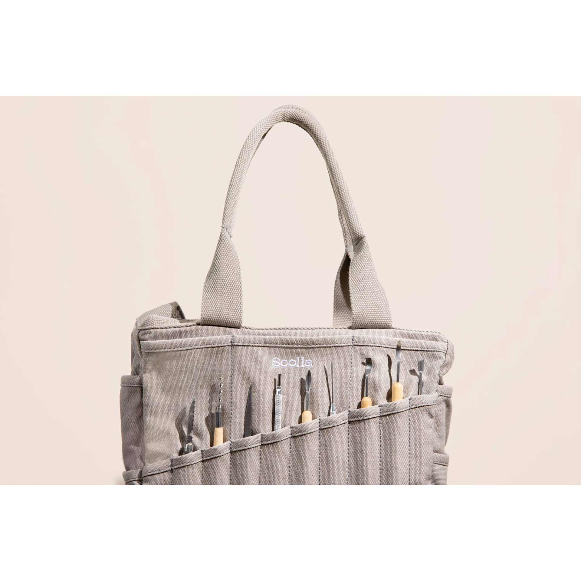 Soolla Studio Art Supply & Pottery Tool Bag - Graphite - with tools (not included) stored along side