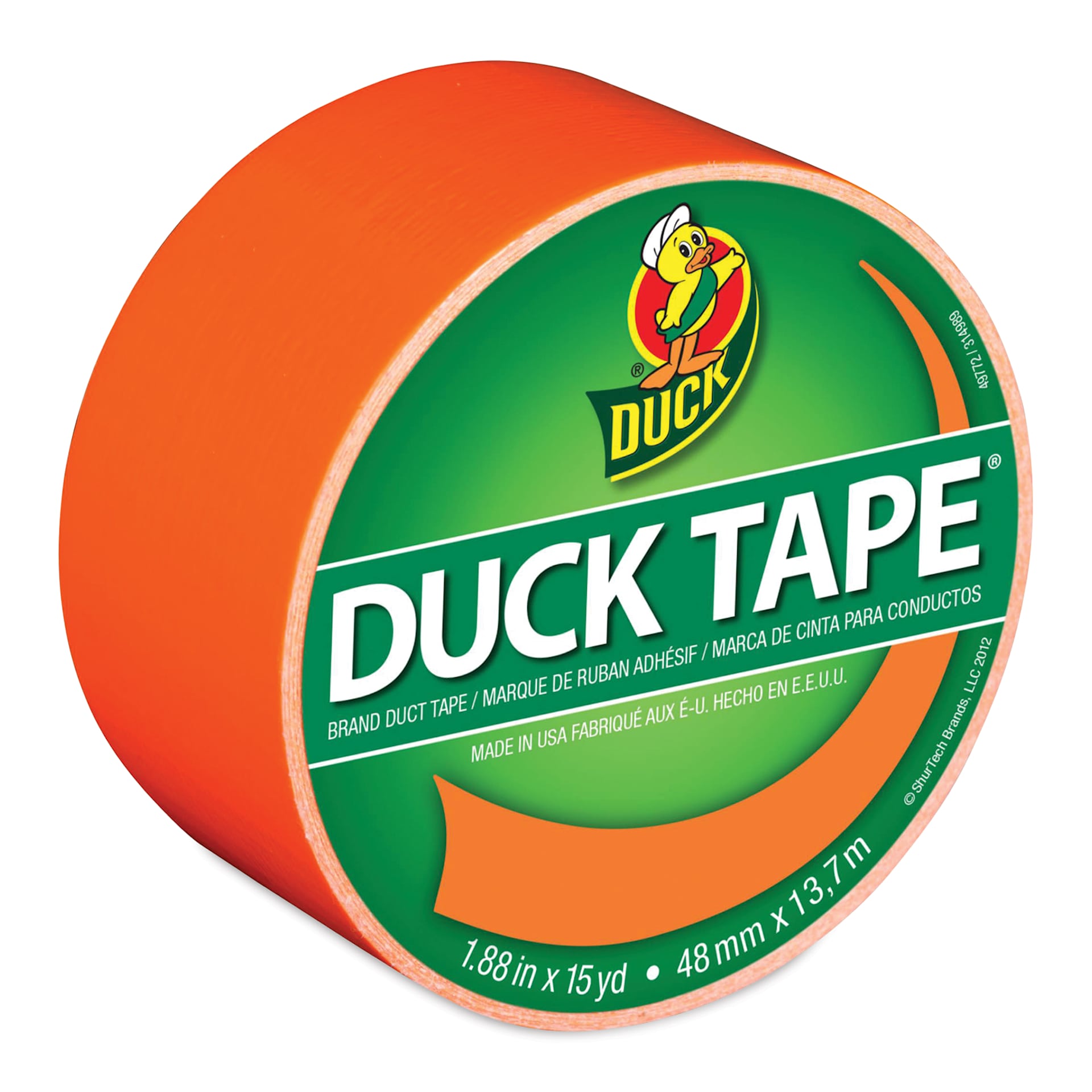 ShurTech Color Duck Tape - 1.88" x 15 yds, Neon Orange top of roll
