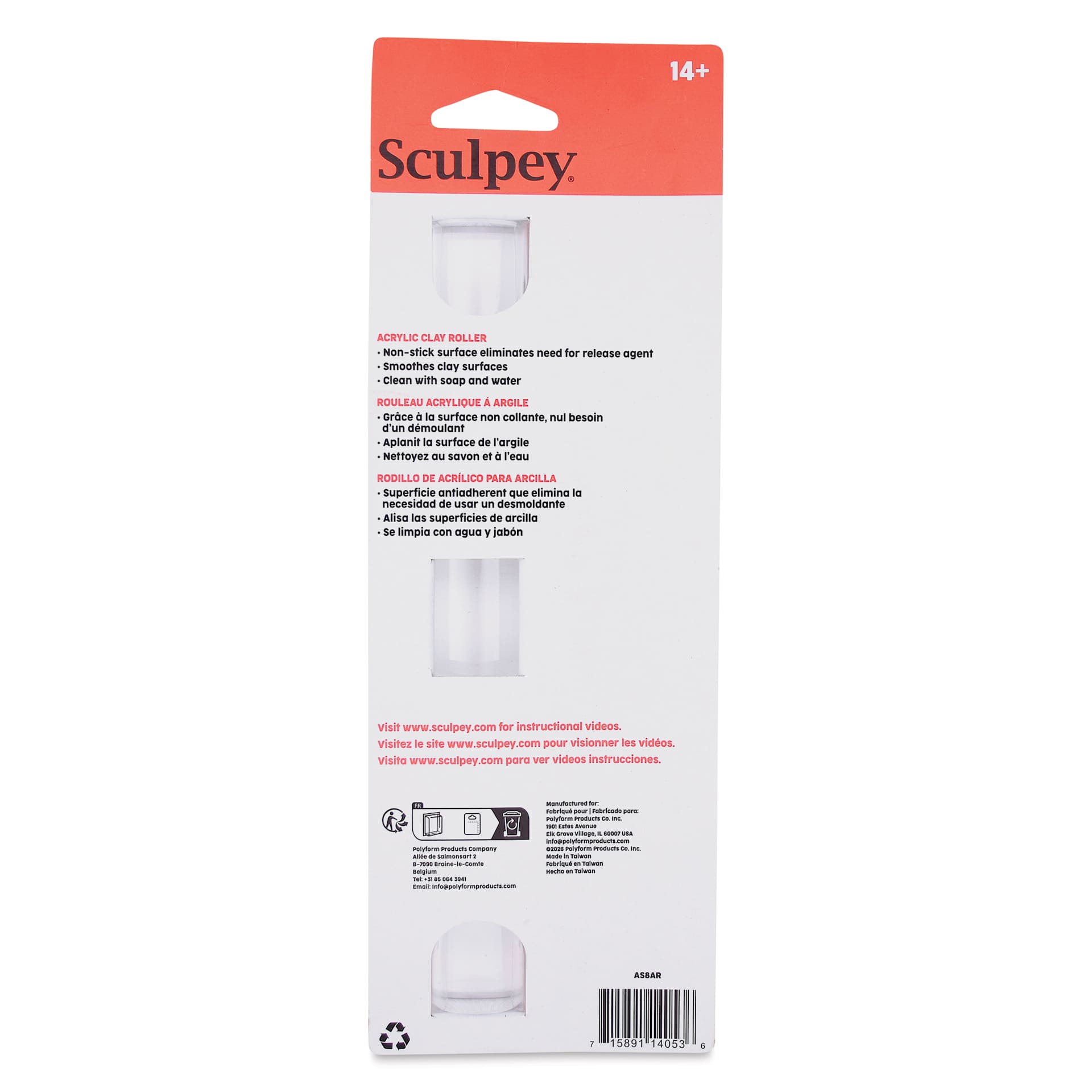 Sculpey Tools Acrylic Roller back of packaging