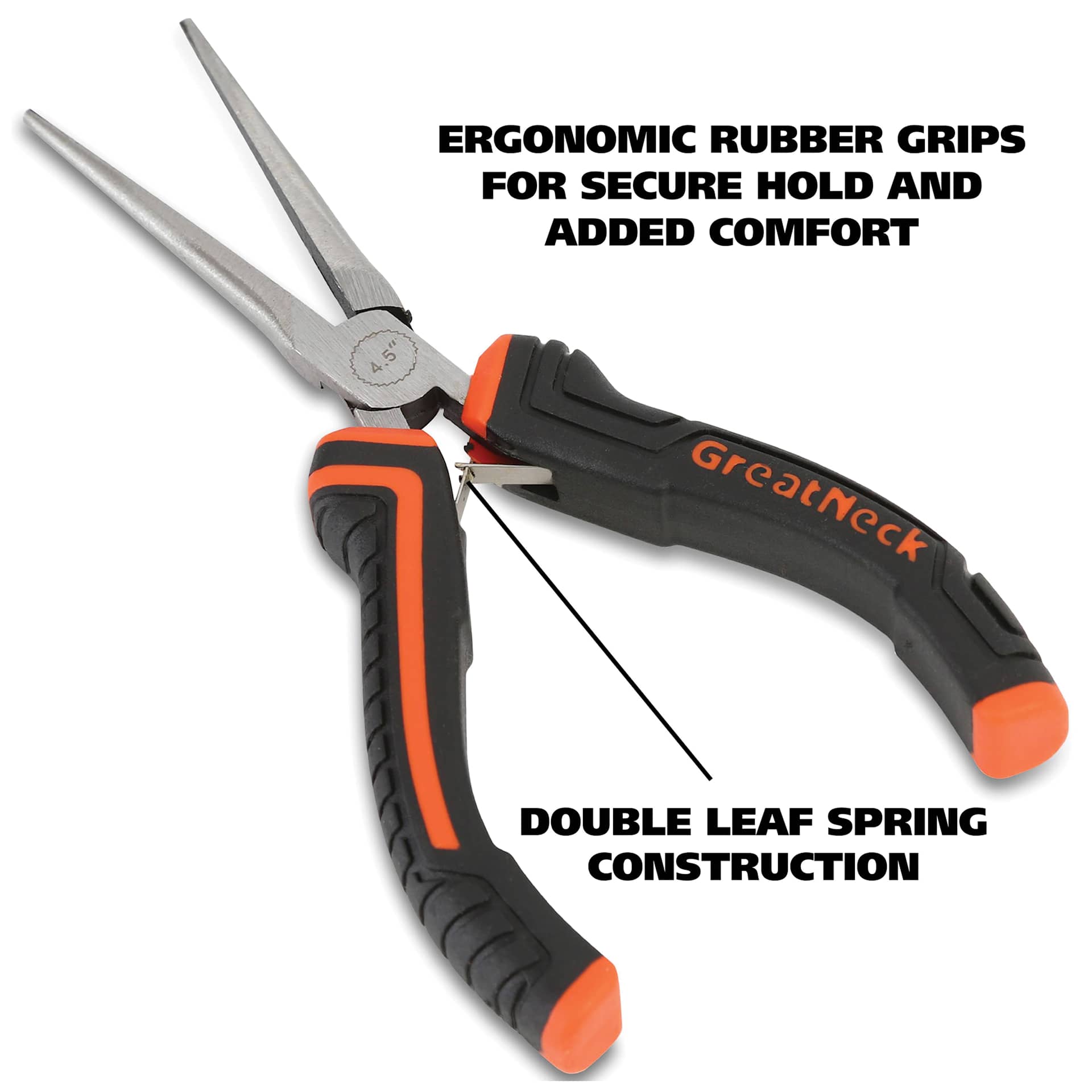 GreatNeck Long Nose Hobby Pliers - ergonomic rubber grips and double leaf spring
