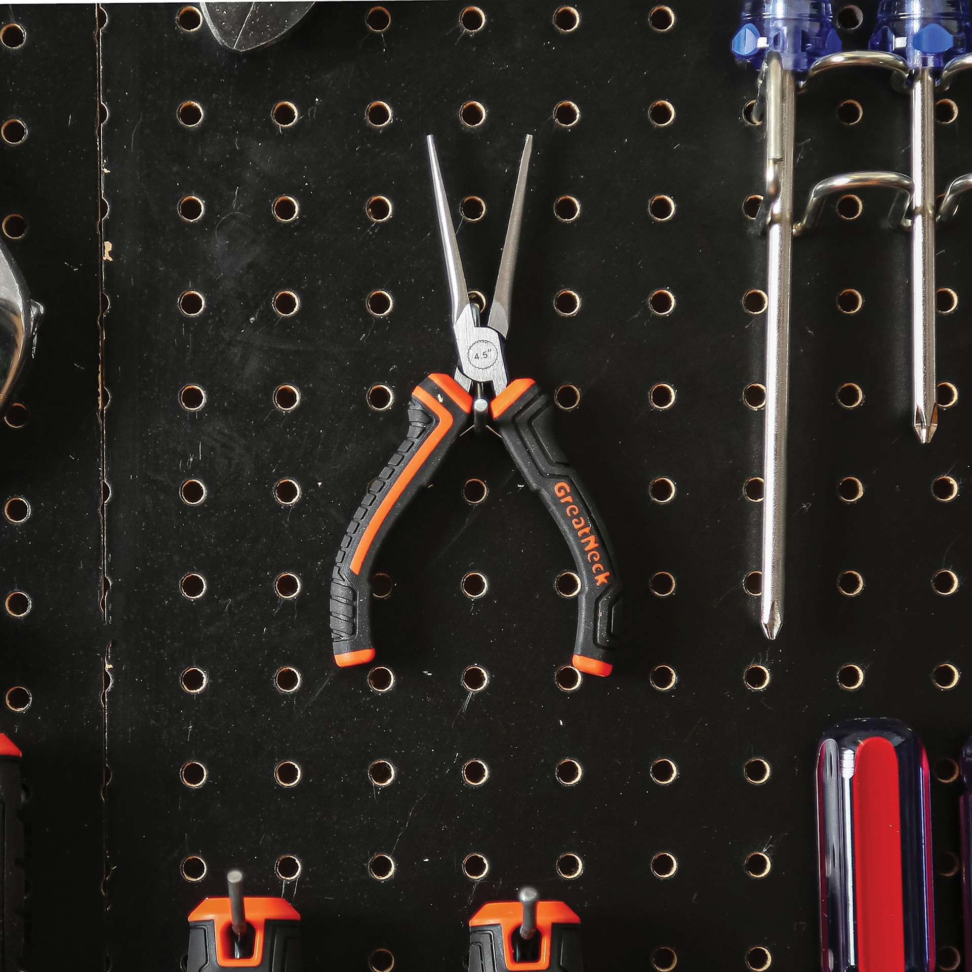 GreatNeck Long Nose Hobby Pliers - on pegboard