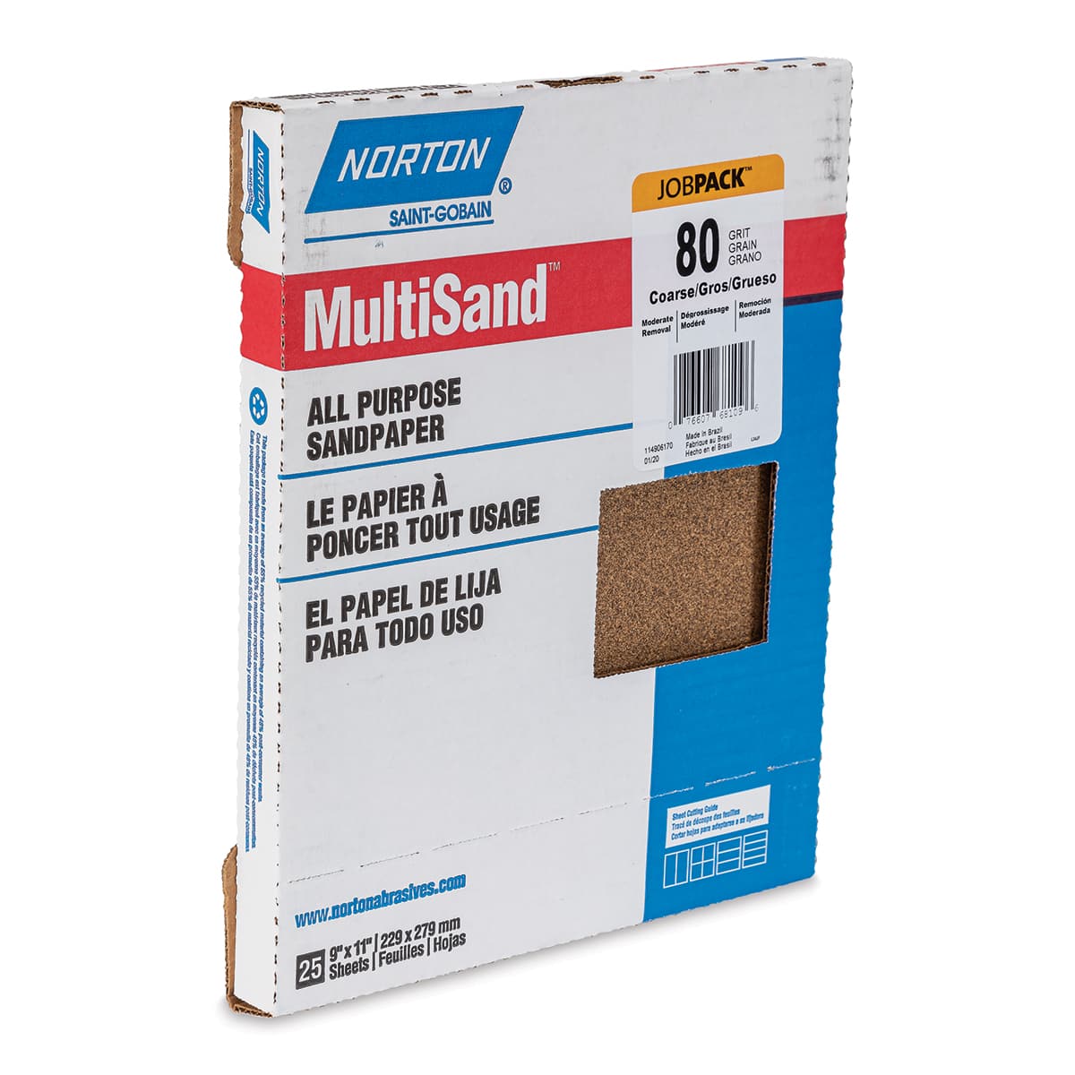 Norton Sandpaper - 25 Sheets, 9" x 11", Coarse, 80 grit
