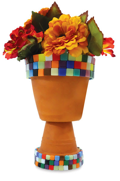 Jennifer's Mosaic Classico Tile Assortments - 2 clay pots as vase and decorated with mosaics
