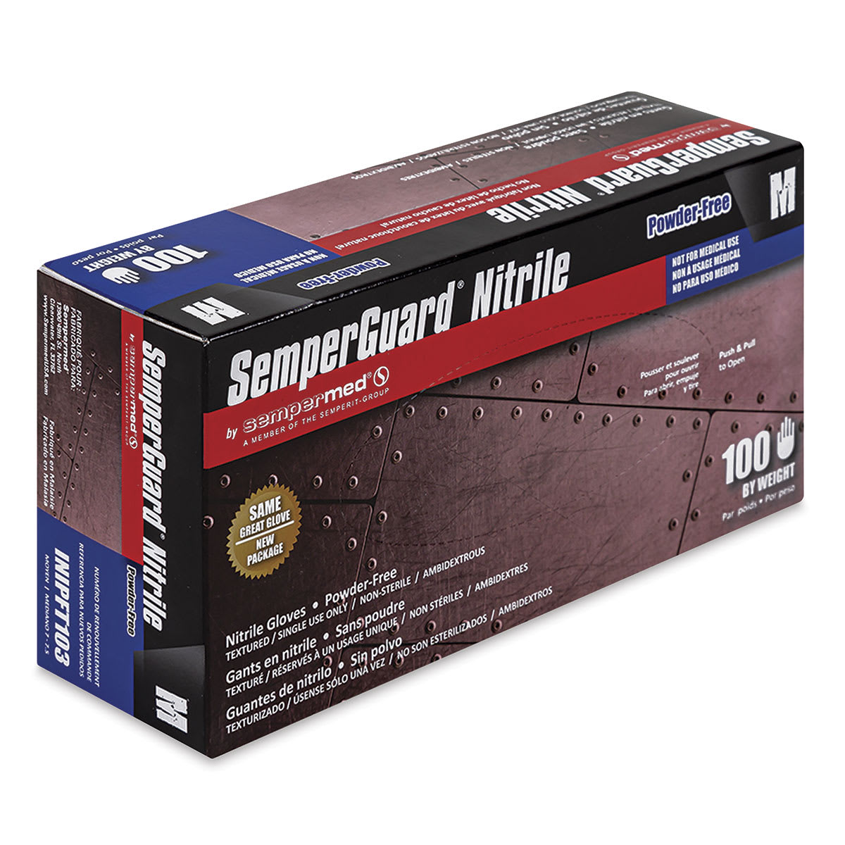 Glove Pack - Medium, Nitrile, Powder-Free, Pkg of 100 - box standing upright