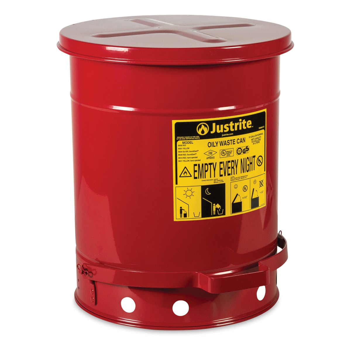 Justrite Oily Materials Waste Can - 10 Gallon