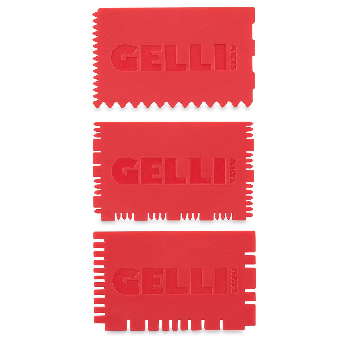 Gelli Arts Mini Printing Tools - Top view of 3 mini-combs Gelli Arts Mini Printing Tools - Top view of 3 mini-combs