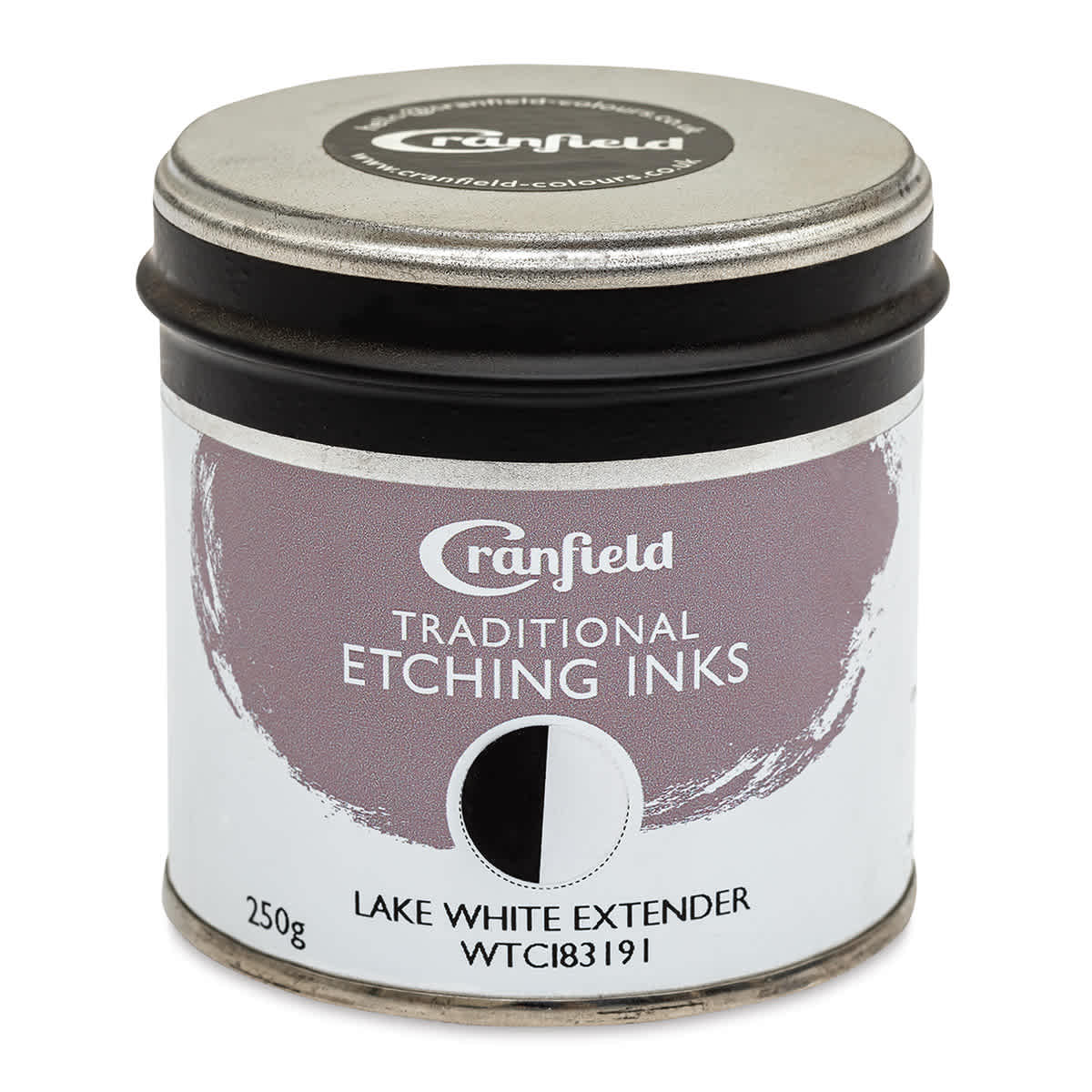 Cranfield Traditional Etching Ink Extender - Front of 250 g can of Lake White