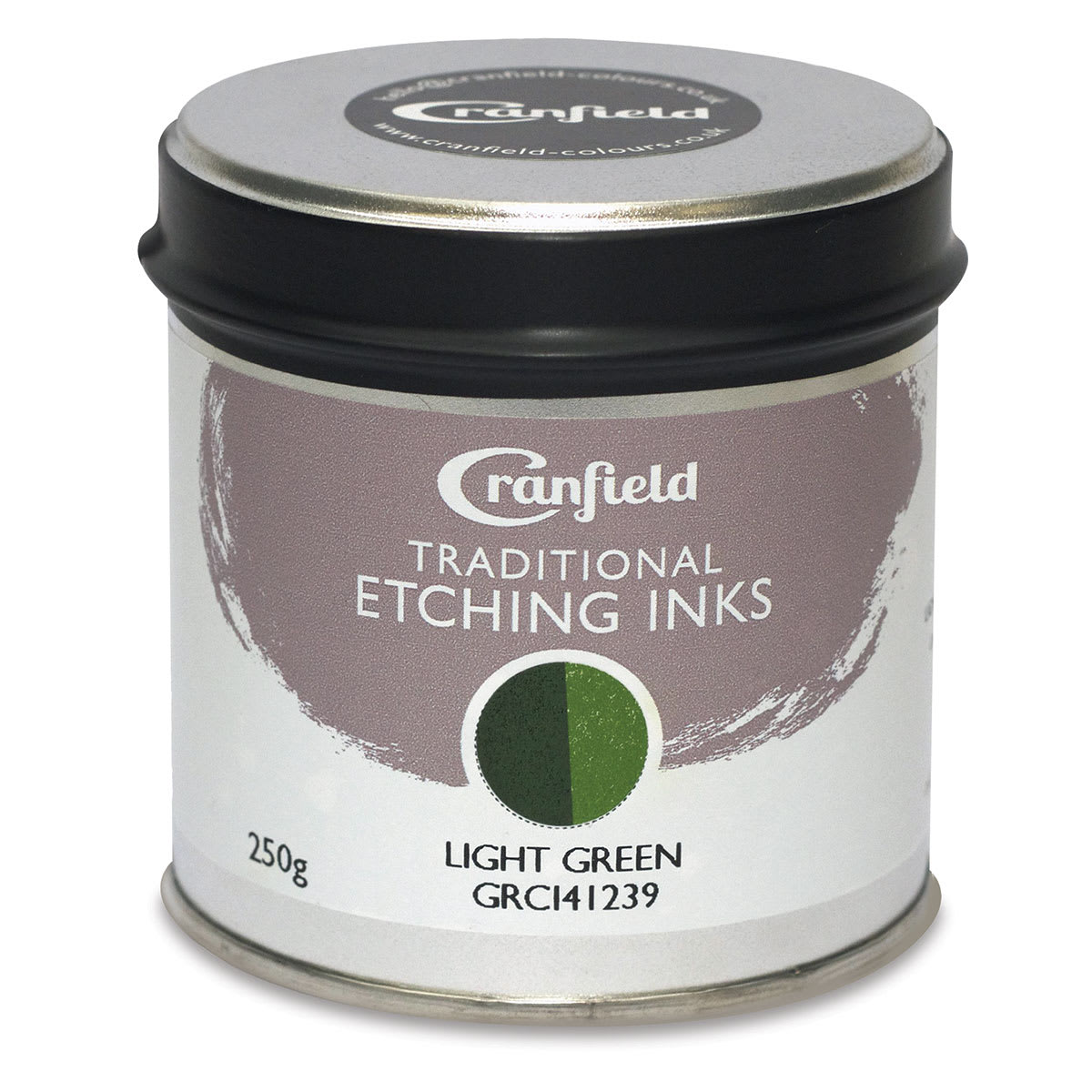 Cranfield Traditional Etching Ink - Front view of 250 gram can of Light Green