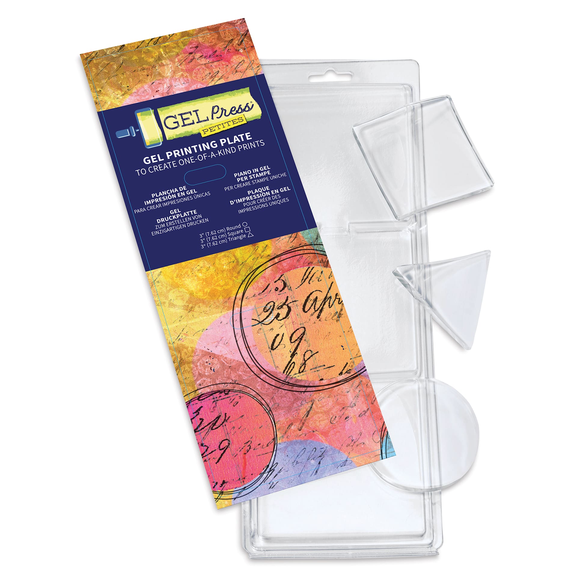 Gel Press Petite Printing Plates - Basic Shapes, Set of 3 contents with packaging