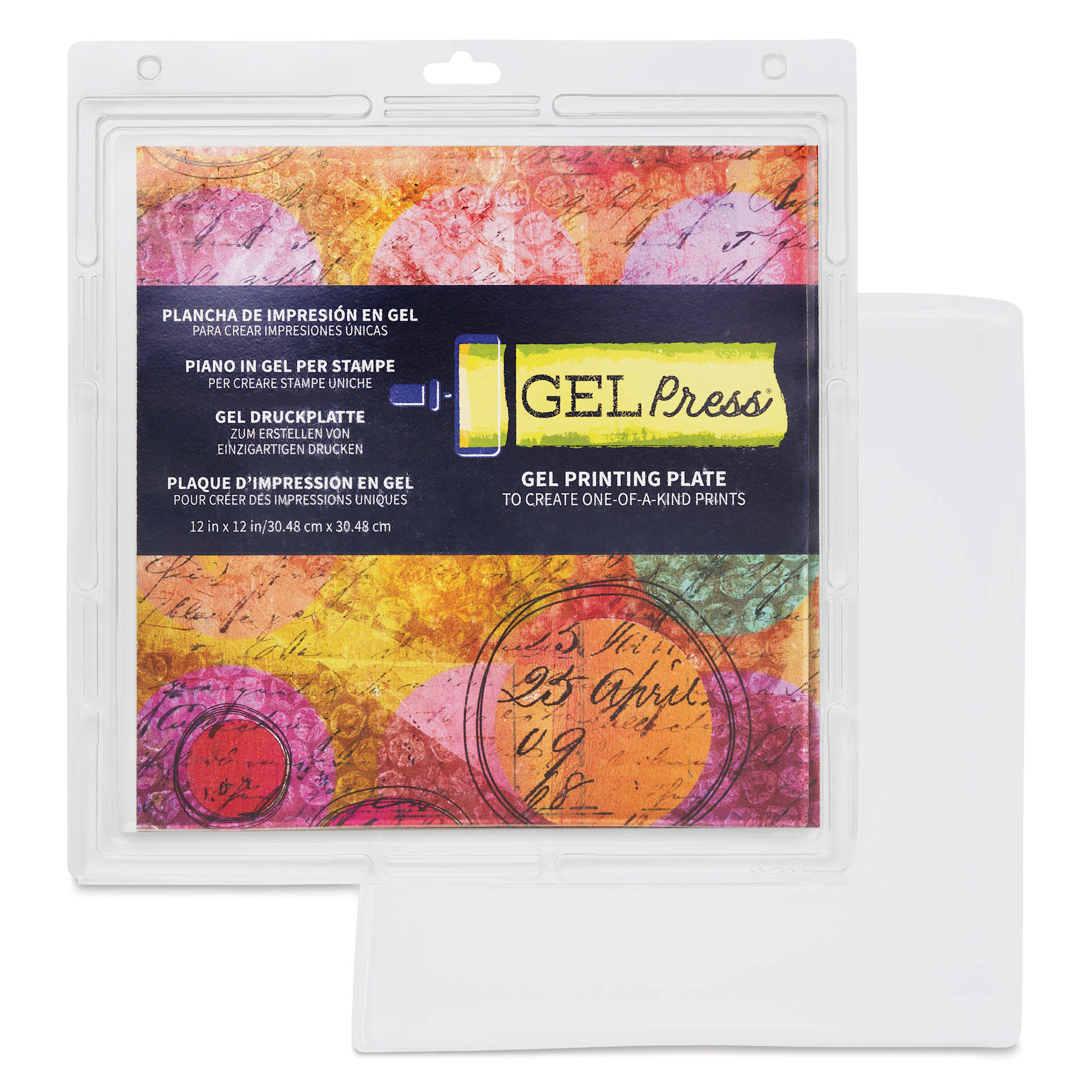 Gel Press Printing Plate - Square, 12" x 12" packaging with contents