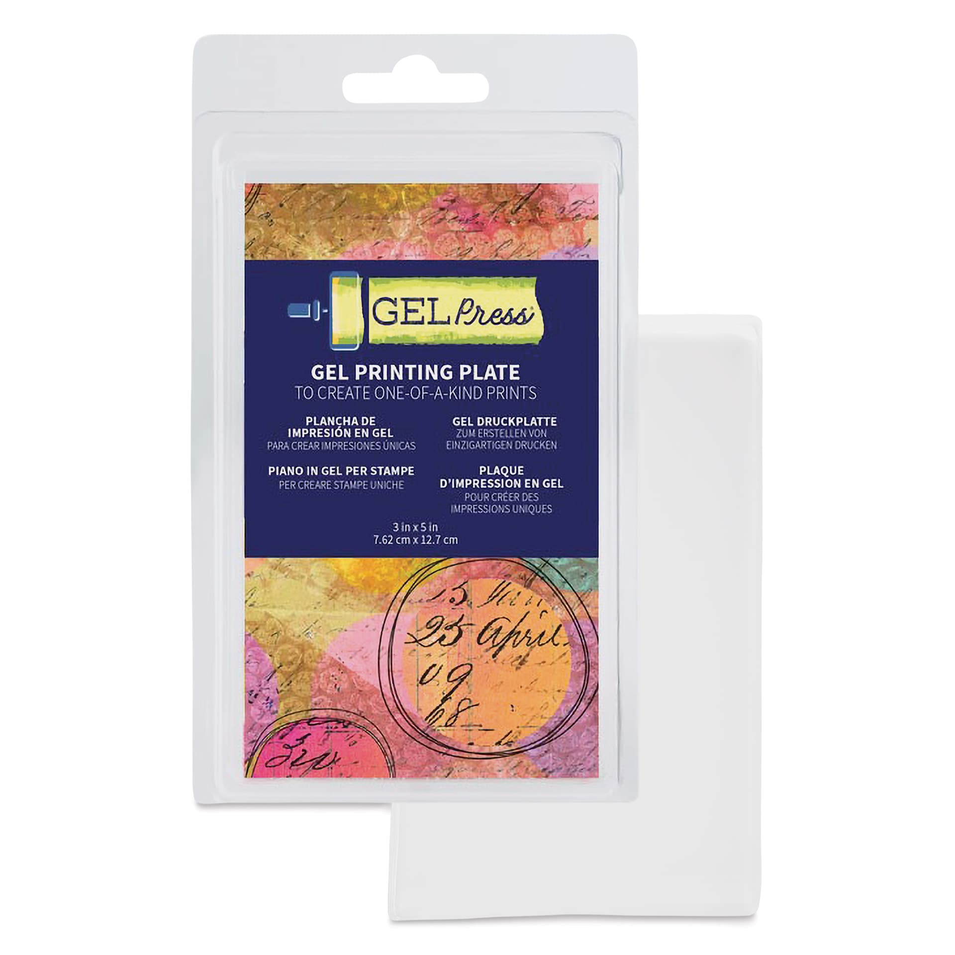 Gel Press Printing Plate - Rectangle, 3" x 5" packaging with contents