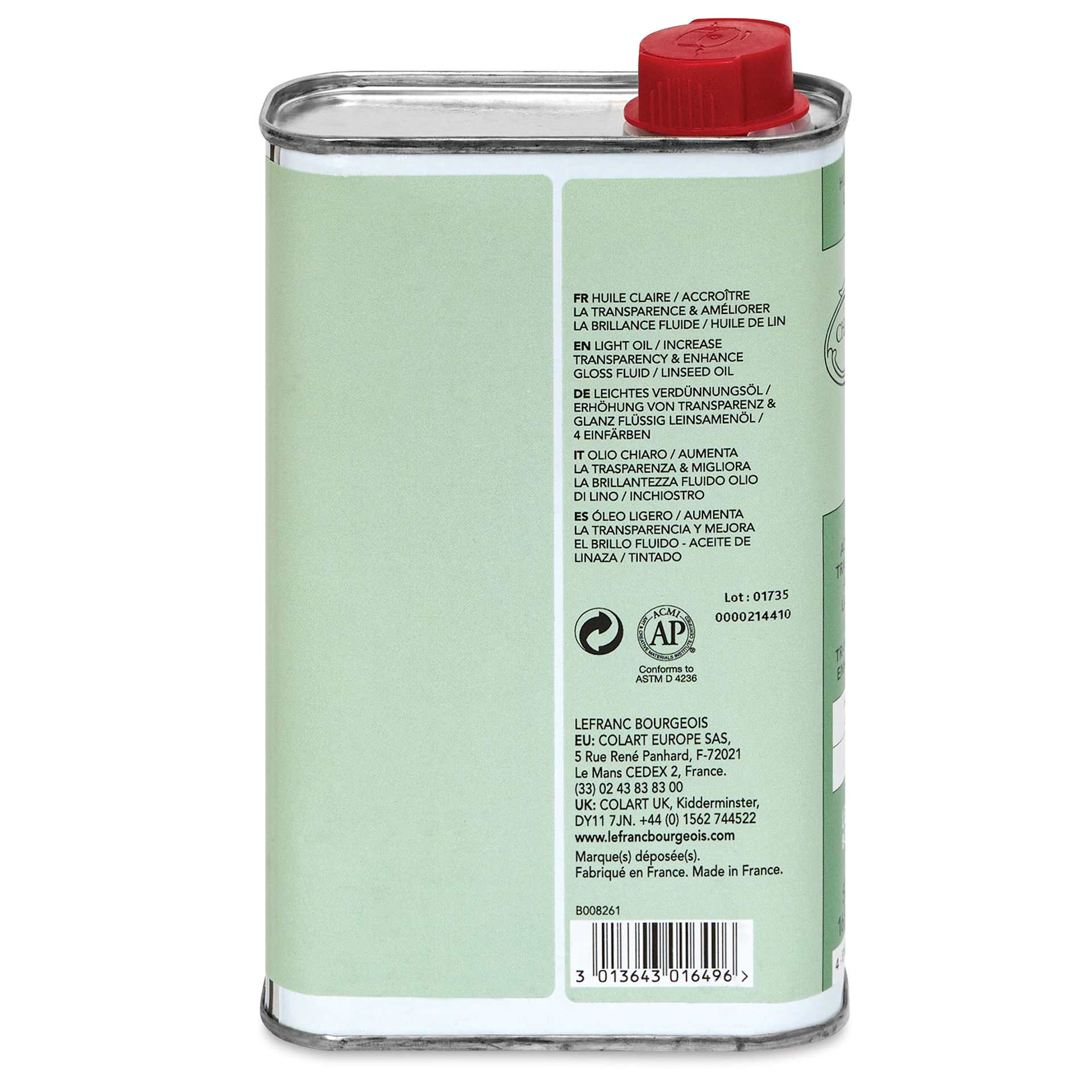 Charbonnel Light Etching Oil, back of packaging
