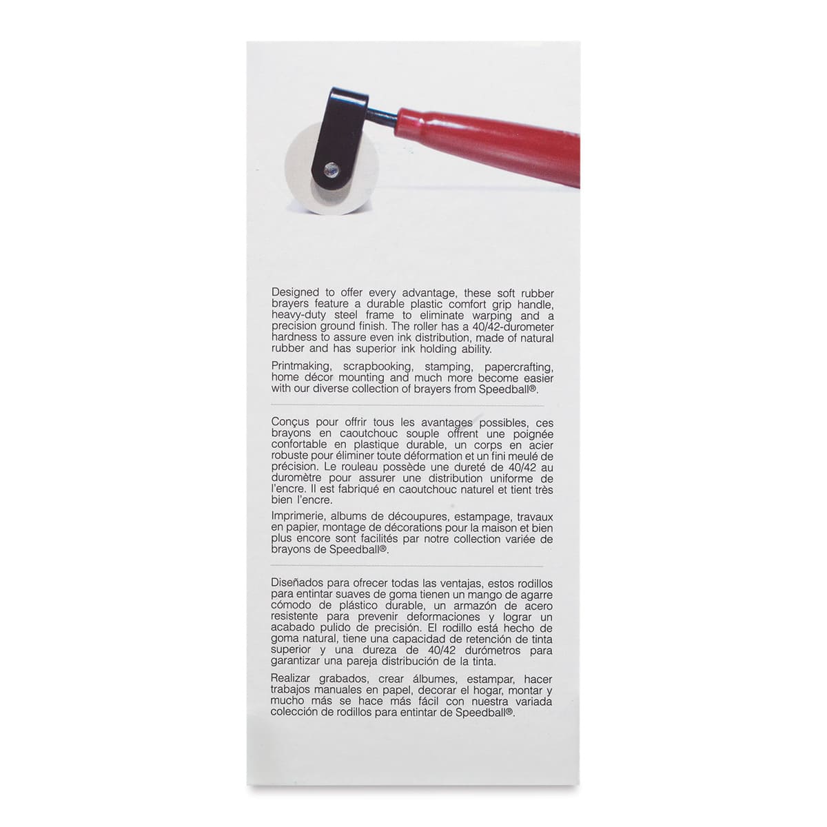 Speedball Soft Rubber Brayer - 2'' (Back of packaging)