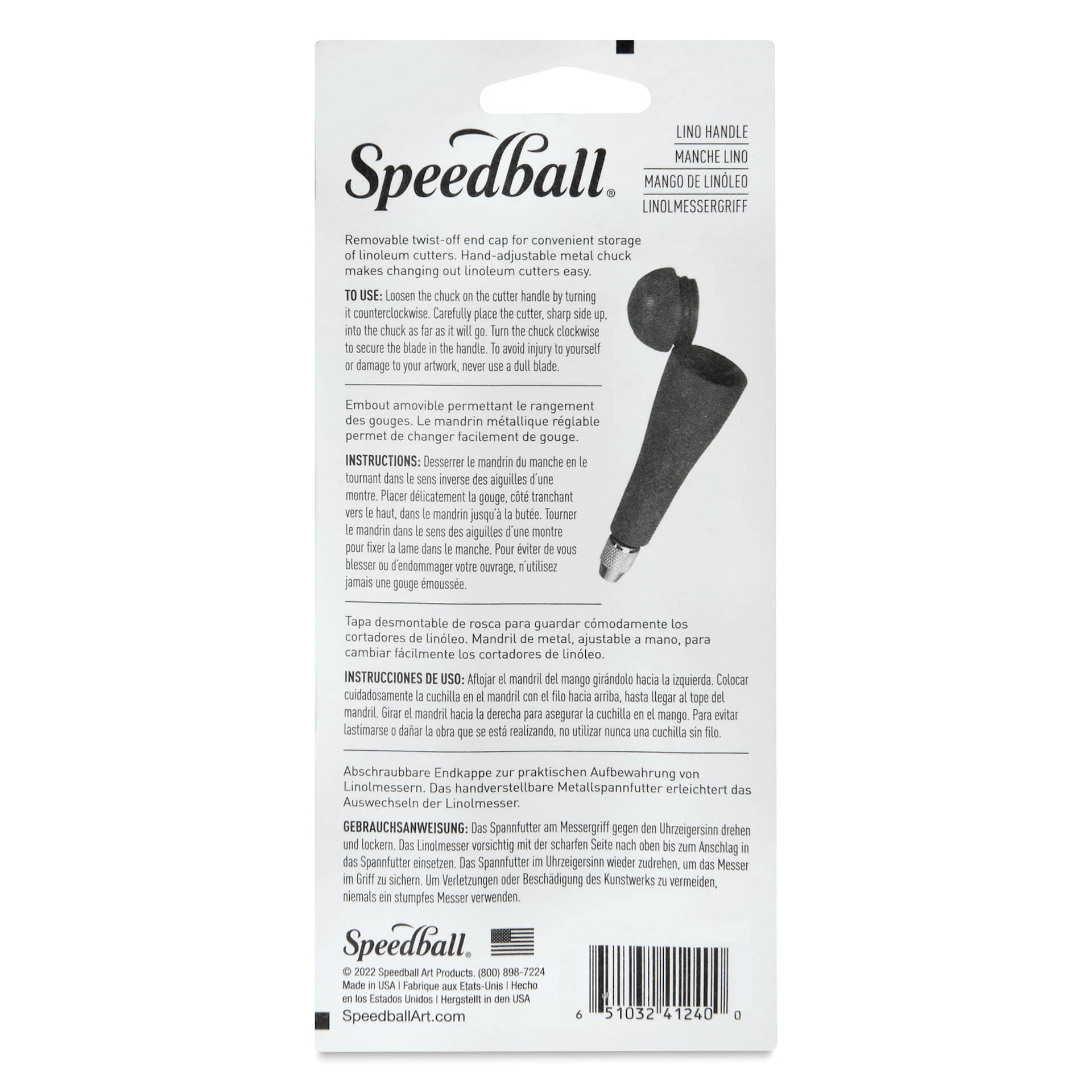 Speedball Linoleum Cutter Handle - Green, back of packaging