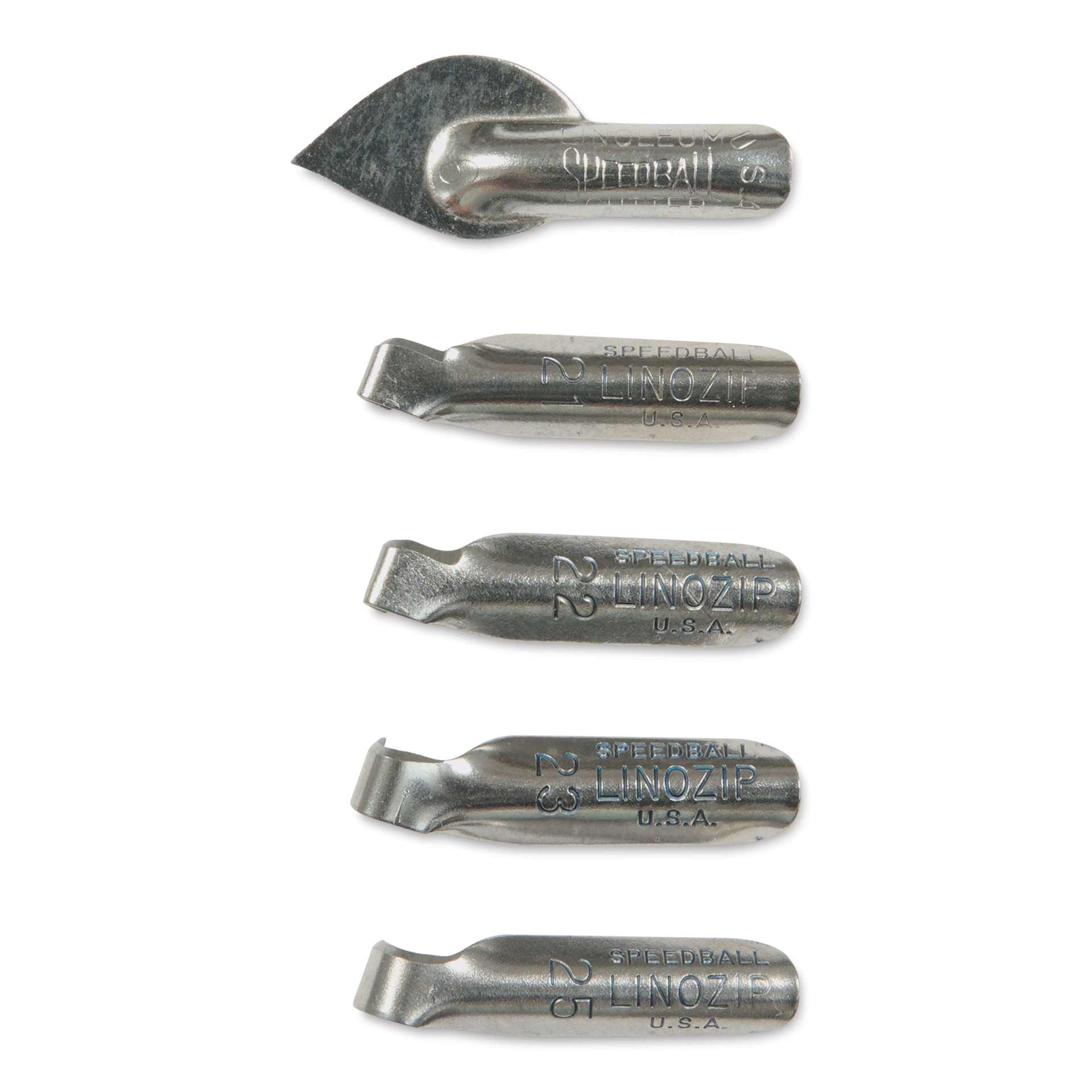 Speedball Linozip Safety Lino Cutters - Set of 5, cutters laid out