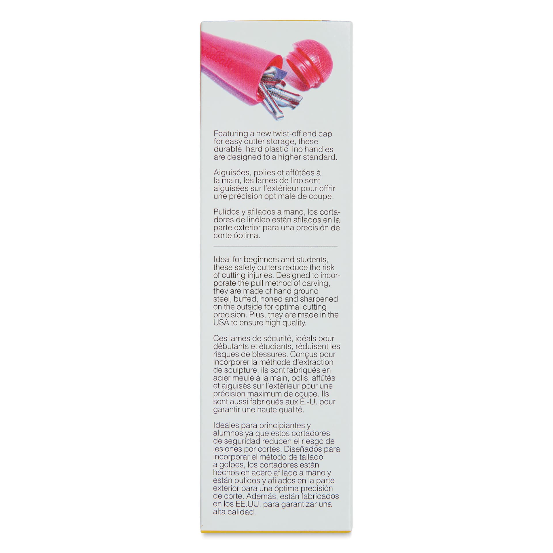 Speedball Linozip Safety Lino Cutters - Set of 5, with Lino Handle, back of the handle