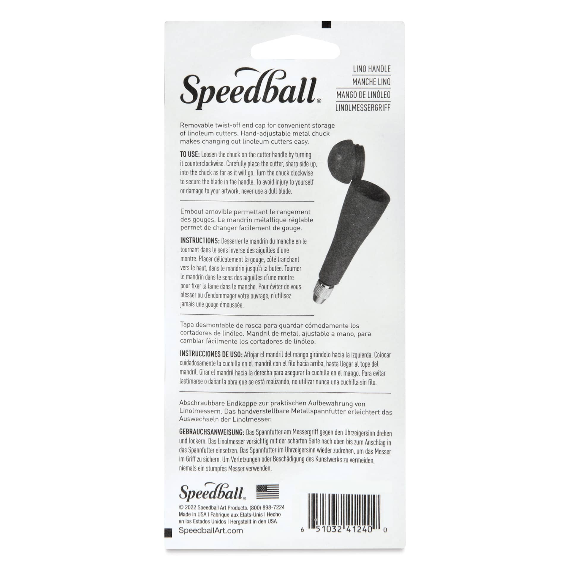 Speedball Linoleum Cutter Handle - Red, back of packaging