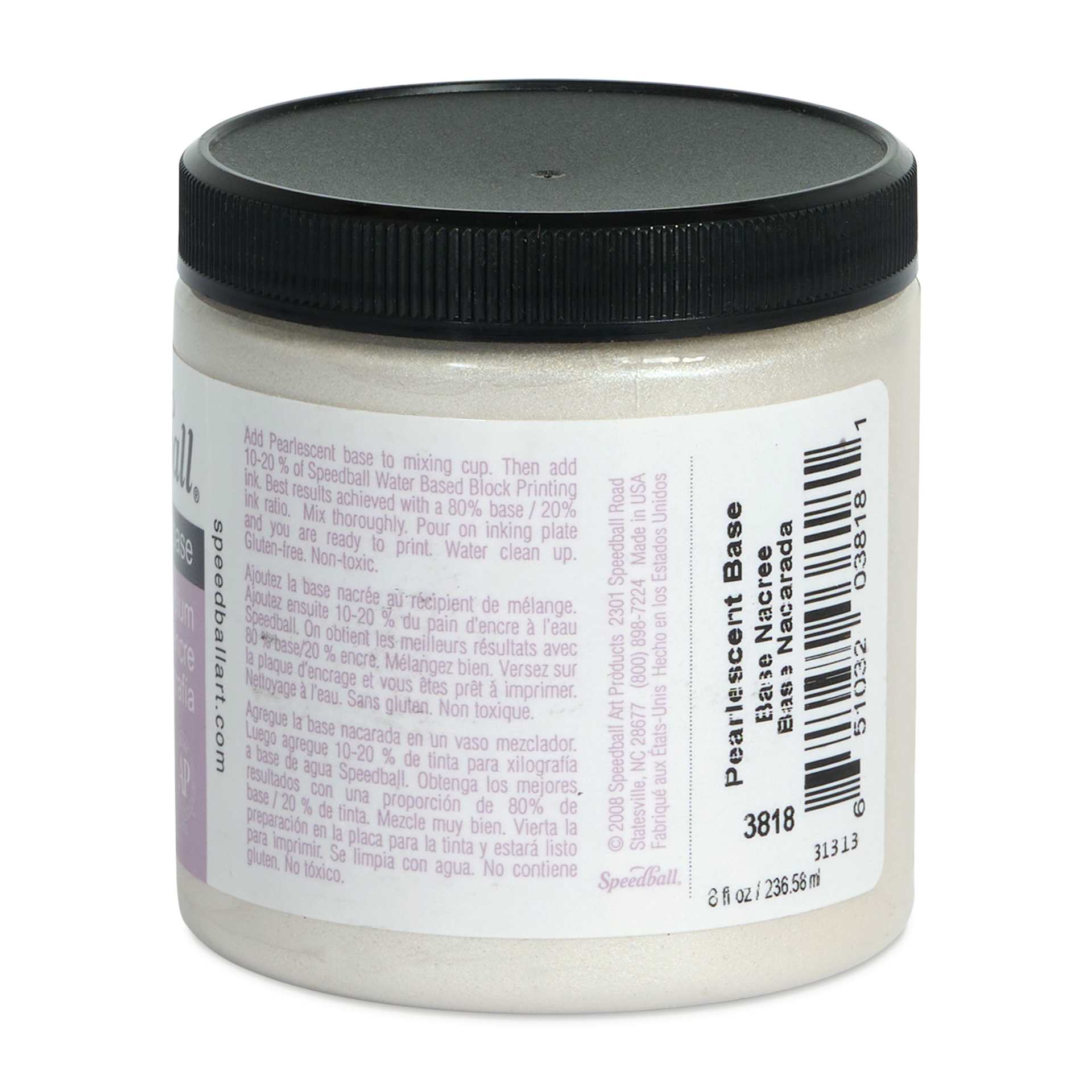Speedball Water-Soluble Block Printing Ink Pearlescent Base - 8 oz (Back of jar) Speedball Water-Soluble Block Printing Ink Pearlescent Base - 8 oz (Back of jar)