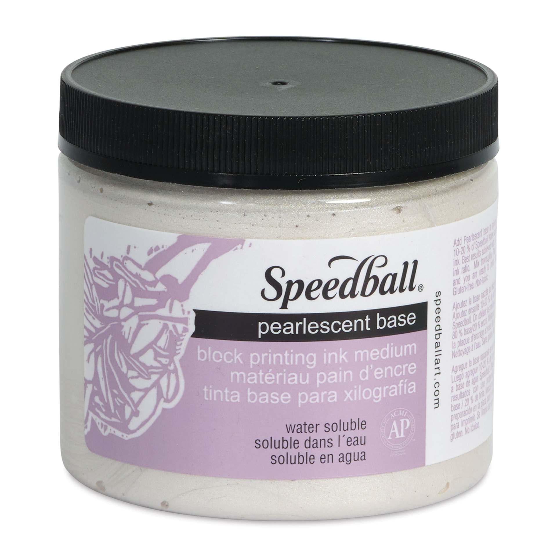 Speedball Water-Soluble Block Printing Ink Pearlescent Base - 16 oz (Front of jar) Speedball Water-Soluble Block Printing Ink Pearlescent Base - 16 oz (Front of jar)