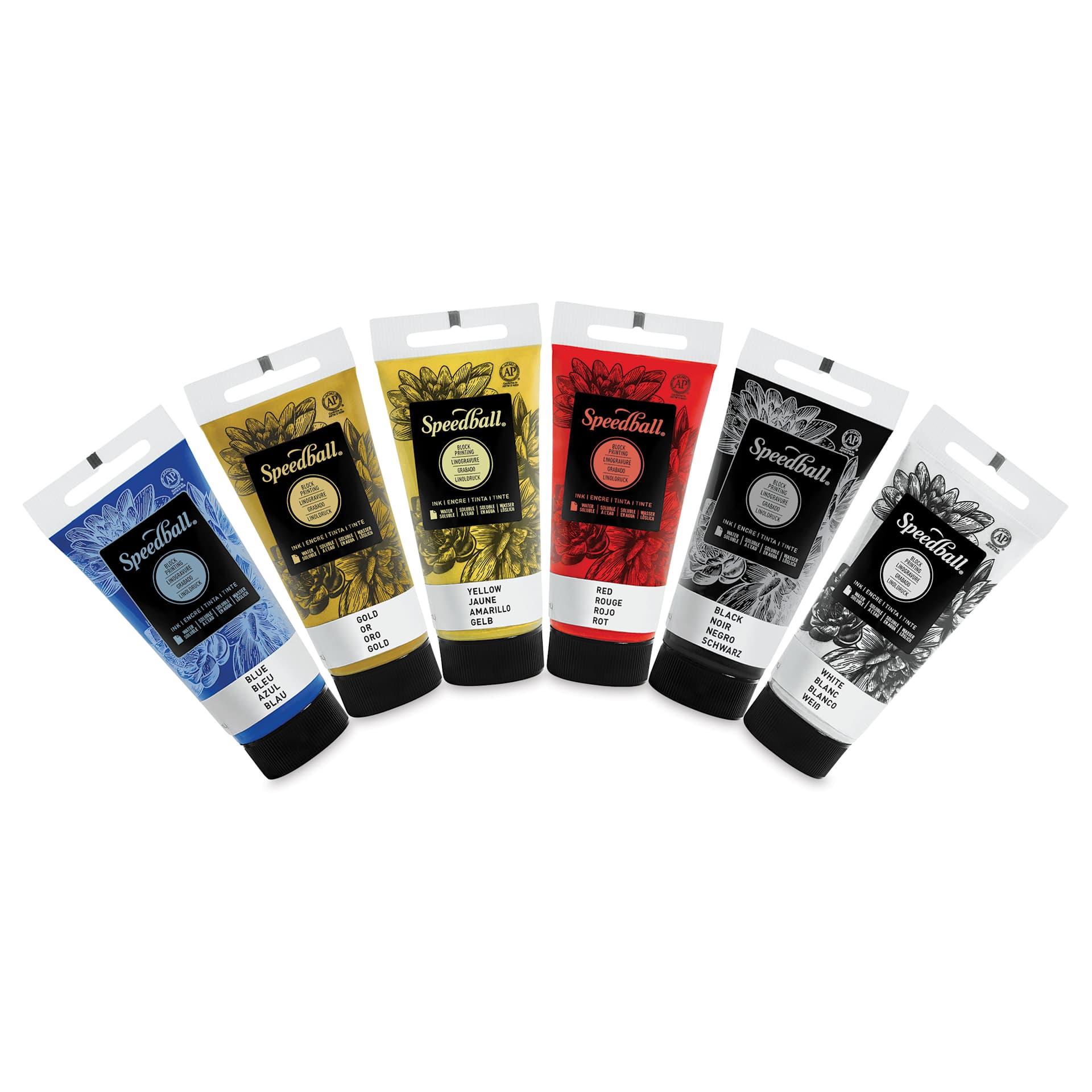 Speedball Block Printing Inks - Starter, Set of 6, ink tubes fanned out Speedball Block Printing Inks - Starter, Set of 6, ink tubes fanned out