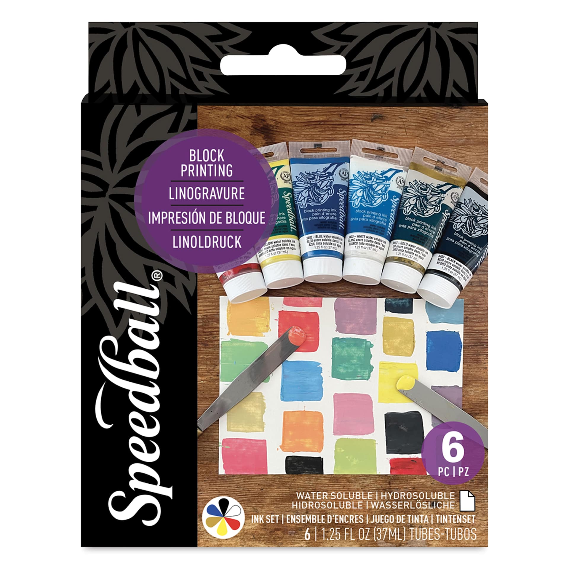Speedball Block Printing Inks - Starter, Set of 6, front of the packaging Speedball Block Printing Inks - Starter, Set of 6, front of the packaging
