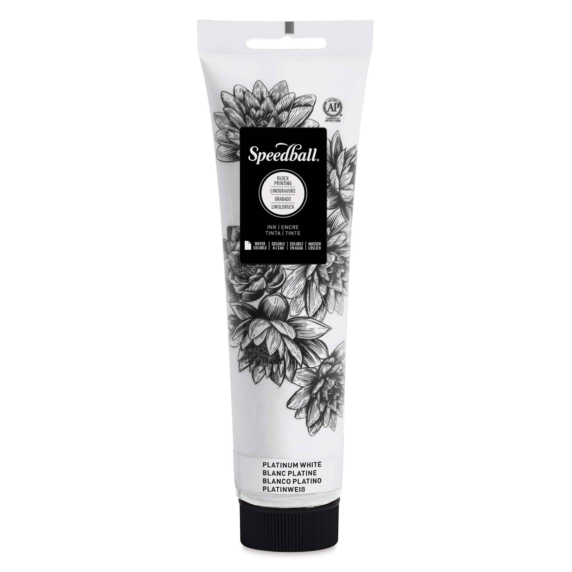 Speedball Water-Soluble Block Printing Ink - Platinum White (Metallic), 5 oz