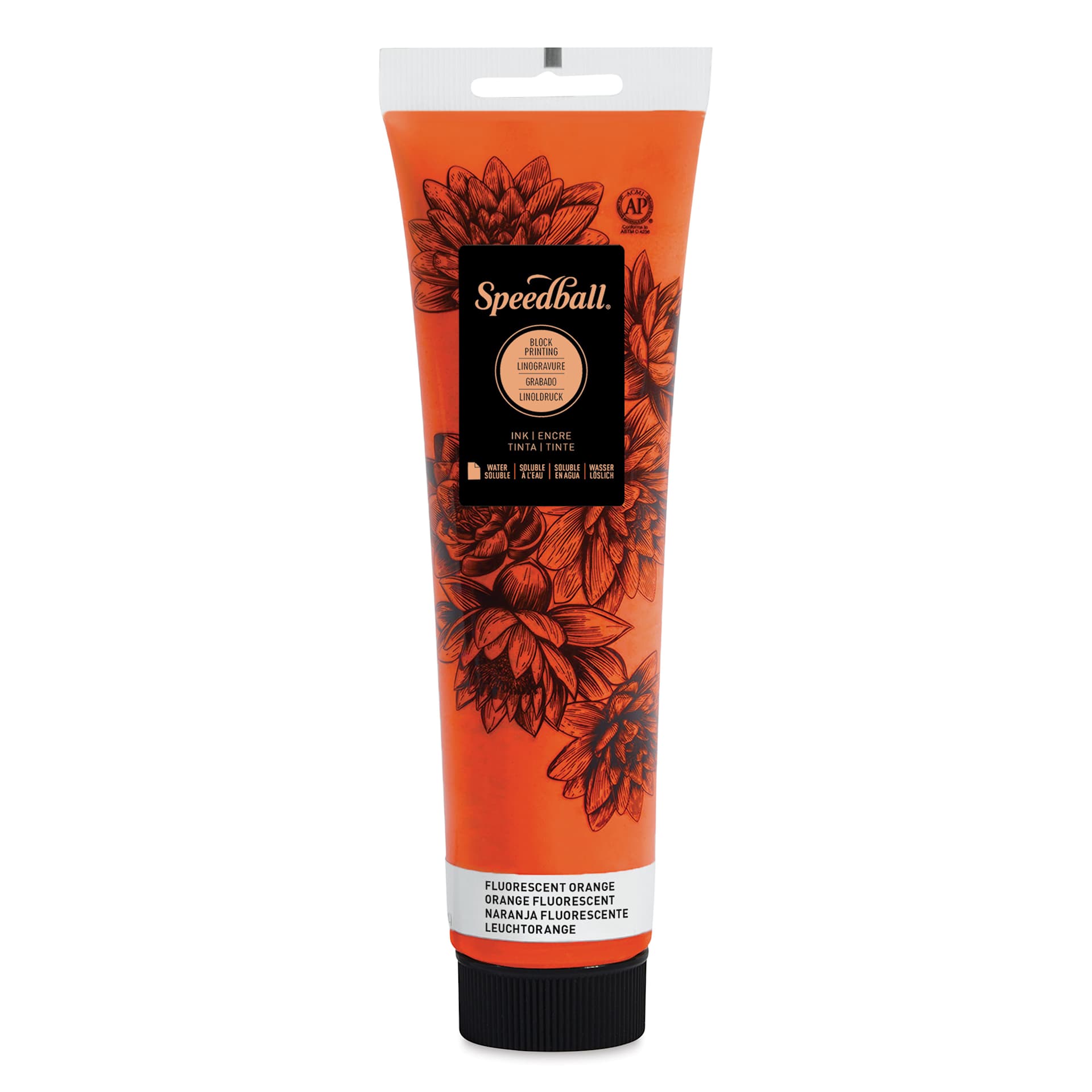 Speedball Water-Soluble Block Printing Ink - Fluorescent Orange, 5 oz