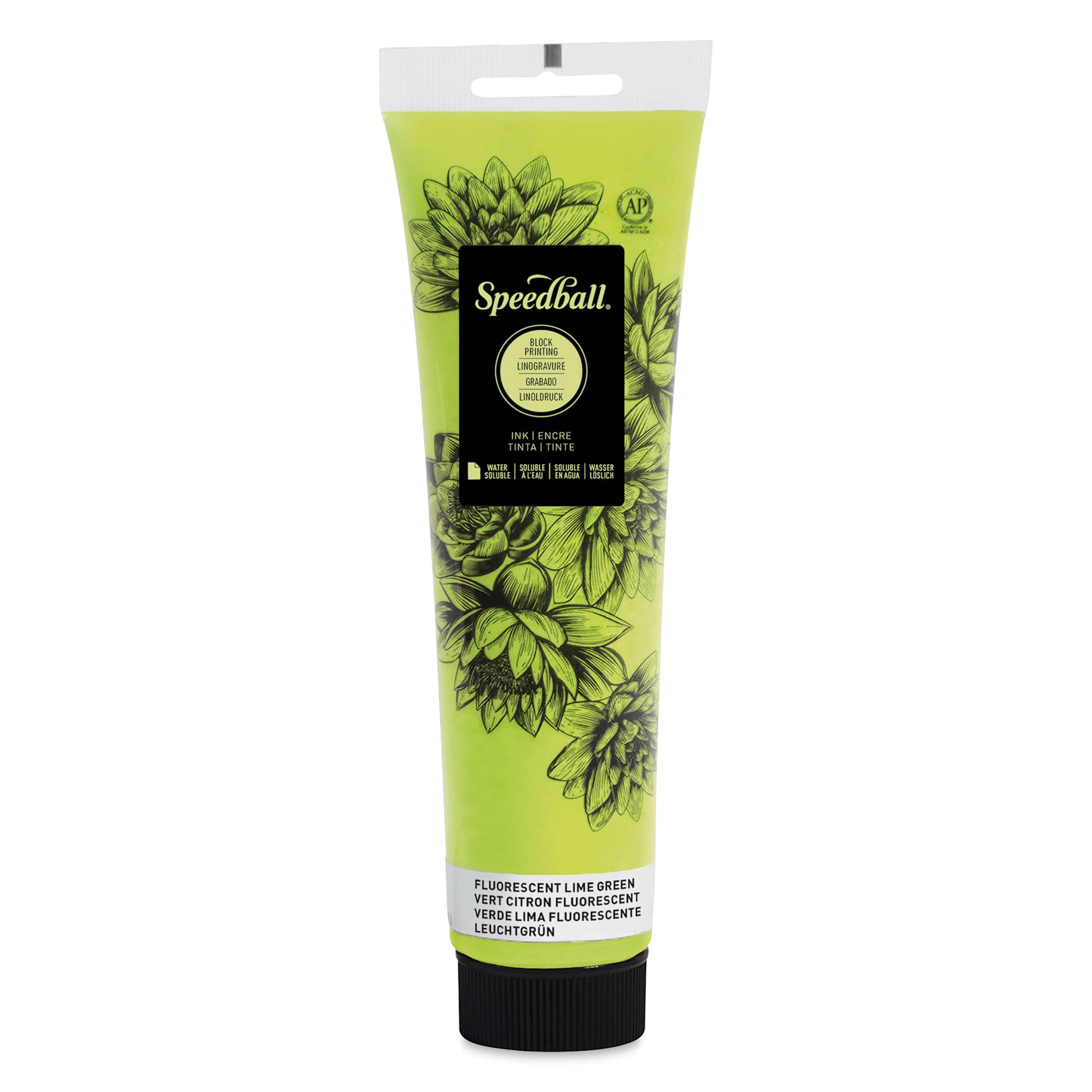 Speedball Water-Soluble Block Printing Ink - Fluorescent Lime Green, 5 oz