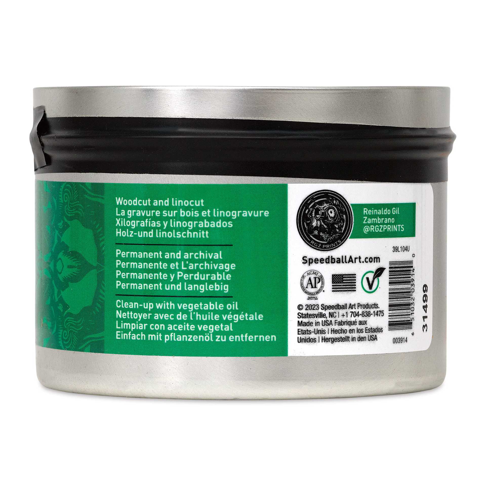 Speedball Oil-Based Relief Ink - Green, 8 oz back of packaging